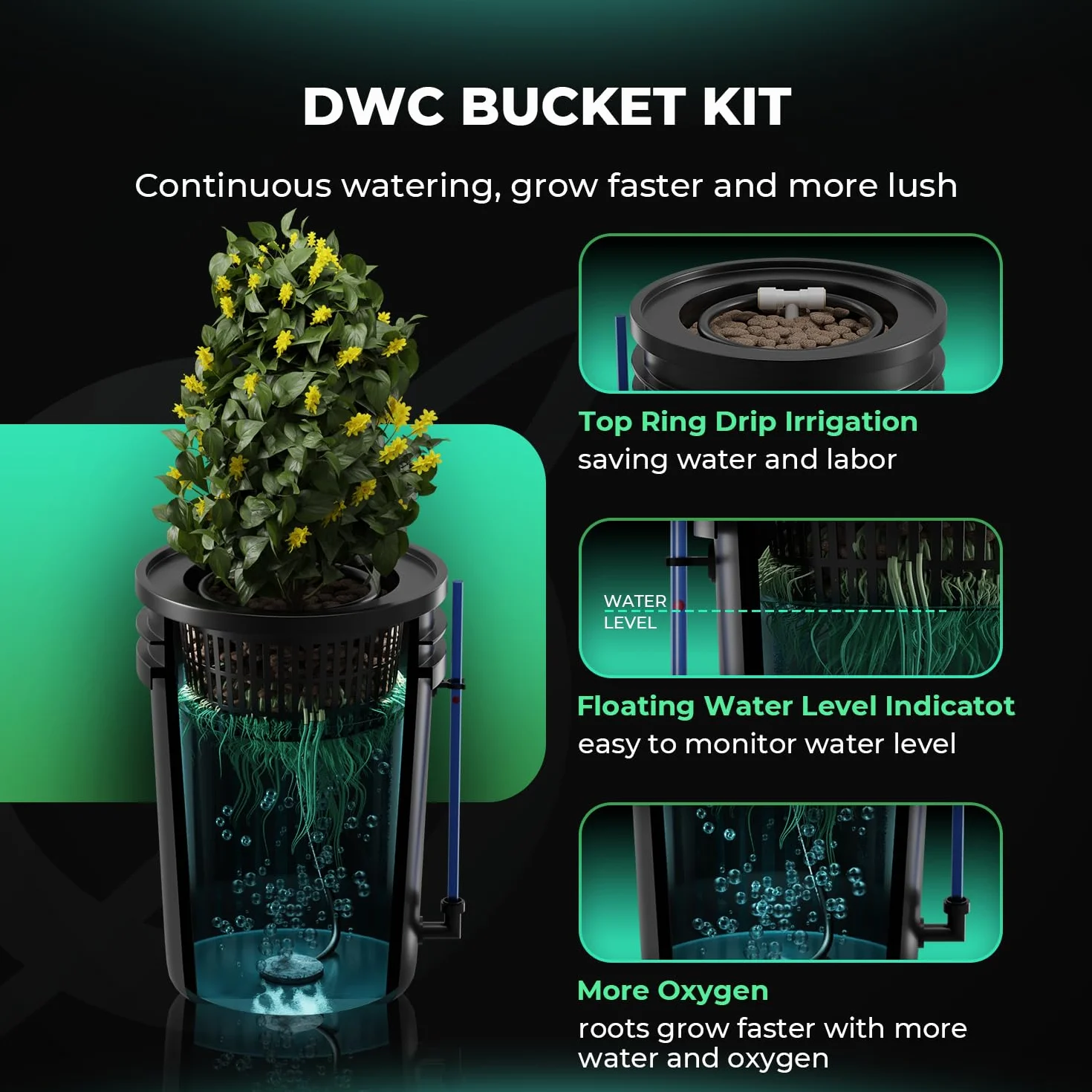 Mars Hydro DWC 5 galonów Głęboki system hydroponiczny z pompą powietrza 8 W