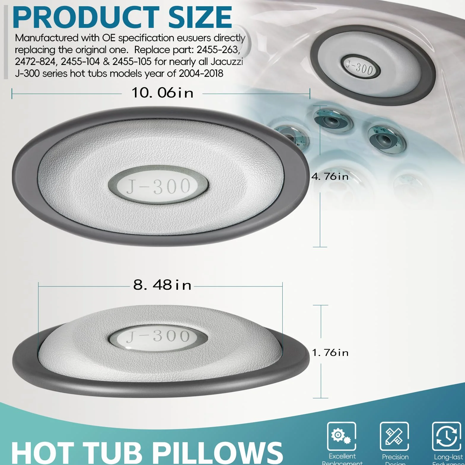 Sunluway 4-pak 2455-263 owalna poduszka spa i mocowanie z tyłu - wzmocnione wsparcie, niestandardowe dopasowanie do 2004-2017 prawie wszystkich jacuzzi serii J-300 (2472-824)