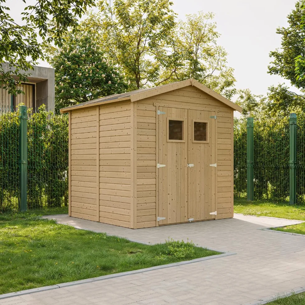 Dom ogrodowy z naturalnego drewna z niespotykaną podłogą H228 x 222 x 233 cm / 4,08 m² - Magazyn zewnętrzny z oknami - szopa ogrodowa TIMBELA M351+M351G