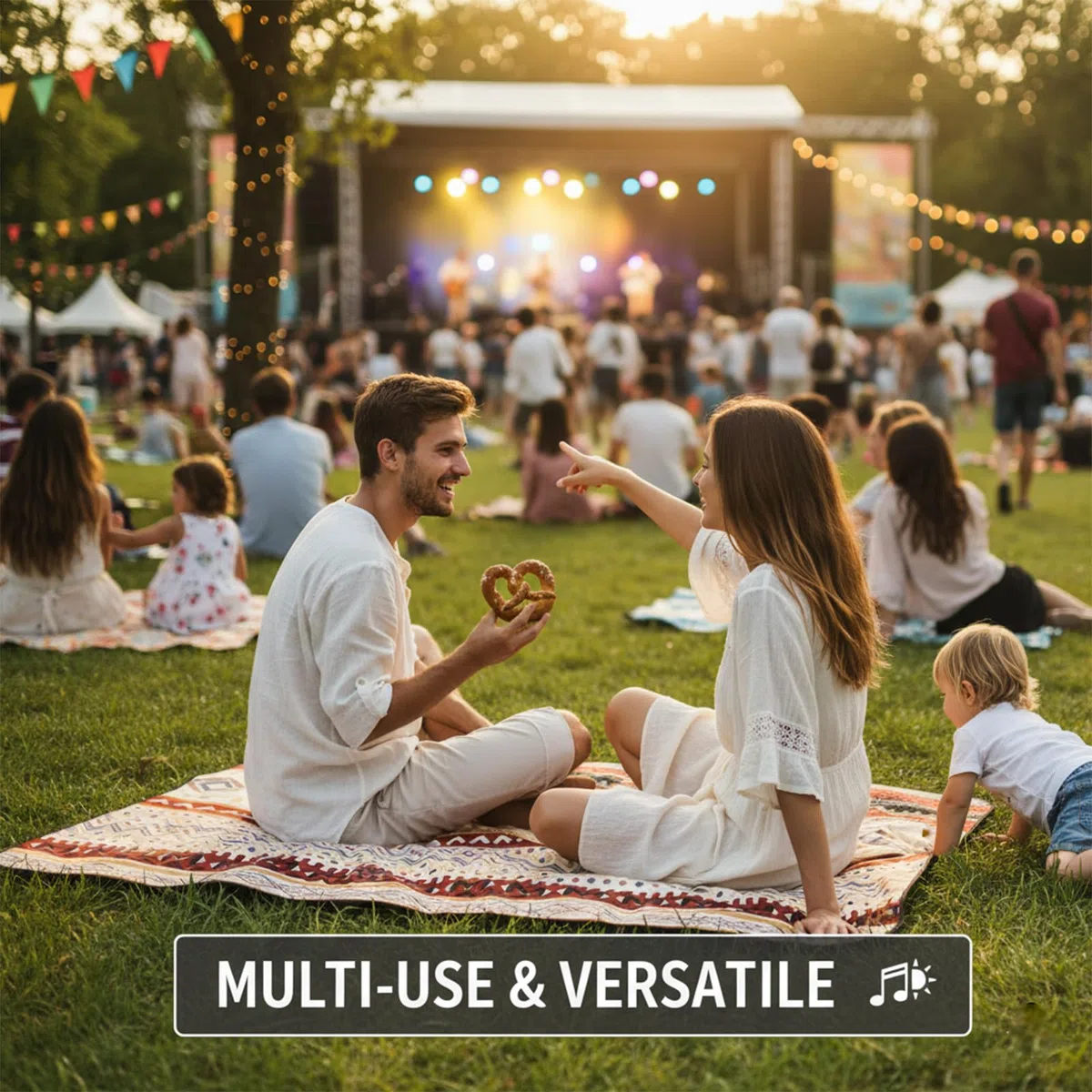 Wodoodporny koc piknikowy 200 x 200 cm - Zmywalny, przenośny i odporny na piasek na plażę, grill, kemping | Szybkoschnący duży ręcznik z torbą do przenoszenia