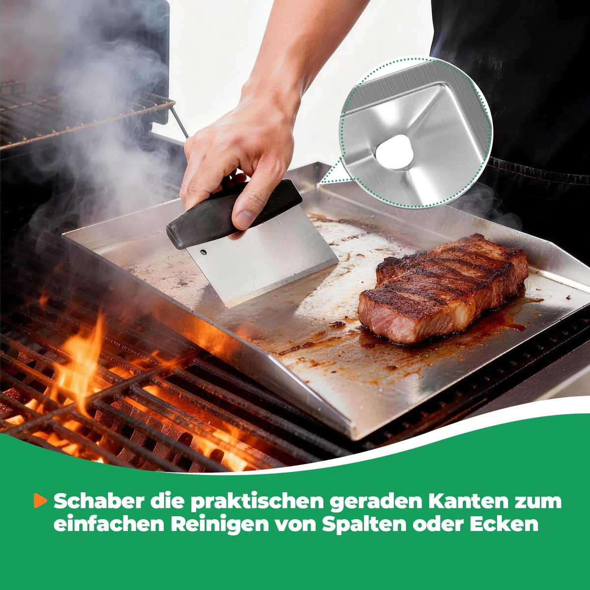 WELL GRILL Plancha uniwersalna płyta grillowa, patelnia grillowa, 20 x 30 cm, masywna stal nierdzewna, prostokątna tacka grillowa, pasuje do grilla gazowego Weber Outback Landmann Char-Broil i grilla na węgiel drzewny