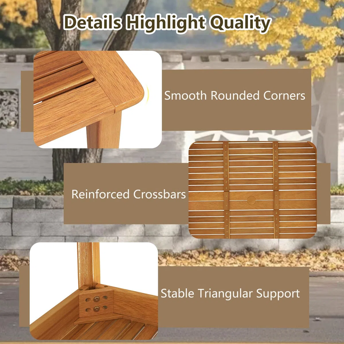 GIANTEX Stół ogrodowy do jadalni z otworem na parasol Ø 5 cm, prostokątny stół zewnętrzny z drewna akacjowego dla 6 osób, na taras, patio, 170 x 90 x 75,5 cm