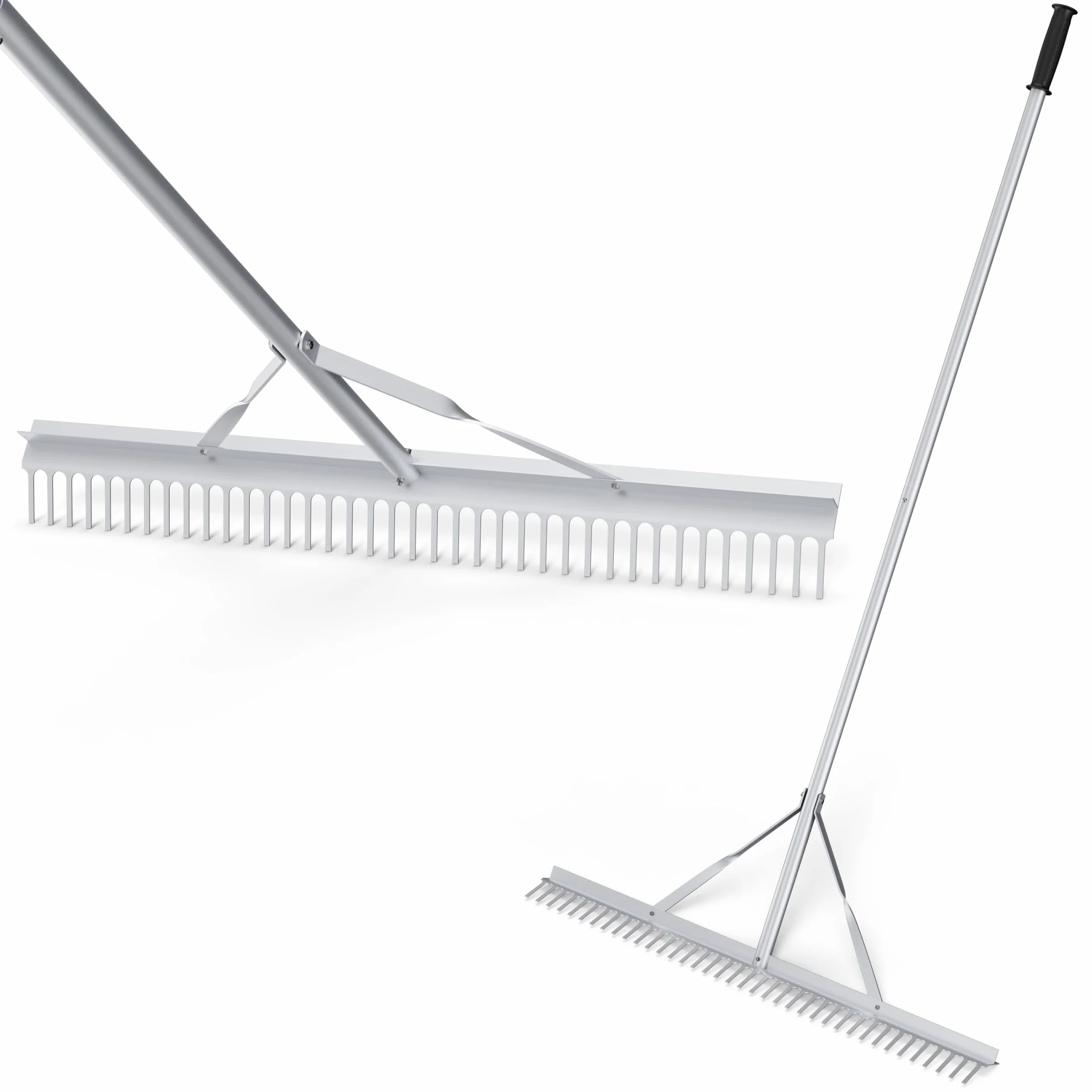 FANTASK Grabie z głowicą grabiącą o szerokości 91 cm i długim uchwytem, aluminiowa grabie ogrodowe z 36 zębami, miotła do liści, grabie do spulchniania gleby, pielęgnacja krajobrazu