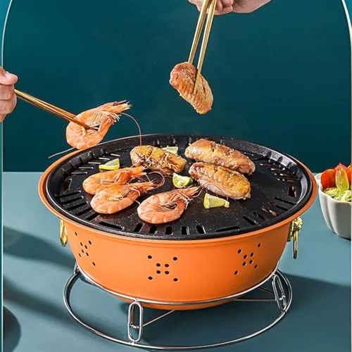 Przenośny grill grillowy przenośny grill z siatką i brytfanną do pieczenia węgiel drzewny grill na patio do domu grill na węgiel drzewny kuchenka stołowa na zewnątrz grill nieprzywierający