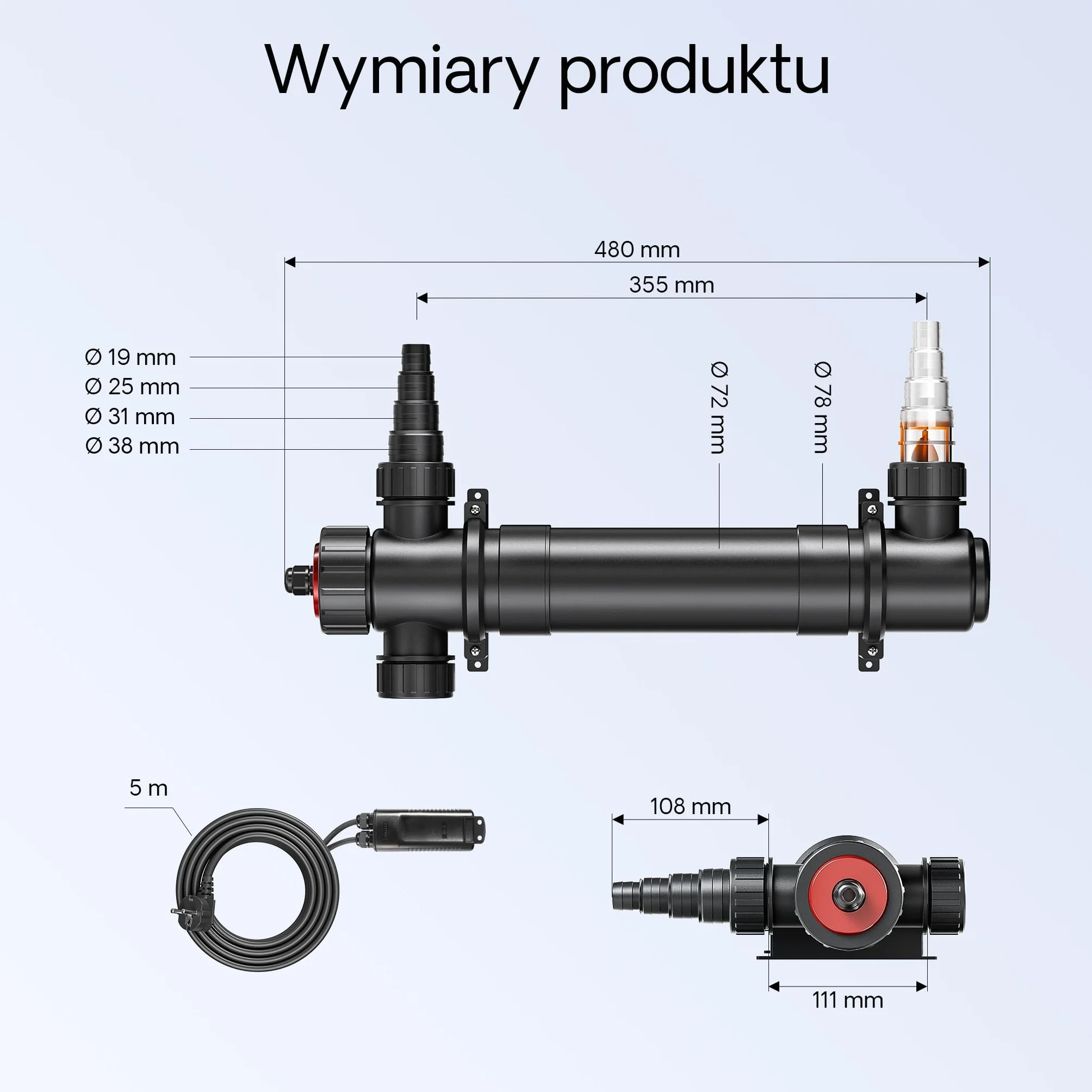 SunSun CUV-136 sterylizator UV-C do oczka wodnego i stawu, lampa uv do eliminacji glonów i bakterii, filtr do oczek wodnych 36 W energooszczędny