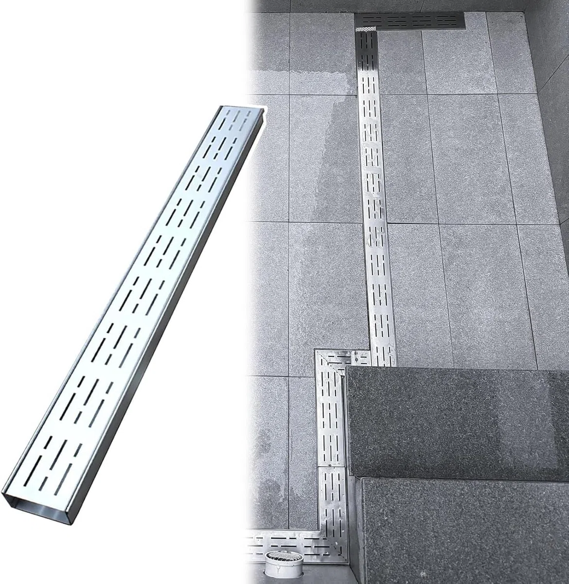 Stalowa osłona rusztu odpływowego – 100 x 15 x 5 cm system odpływu rowkowego dla wydajnej wody zmniejsza poziom na podwórkach i przestrzeniach zewnętrznych