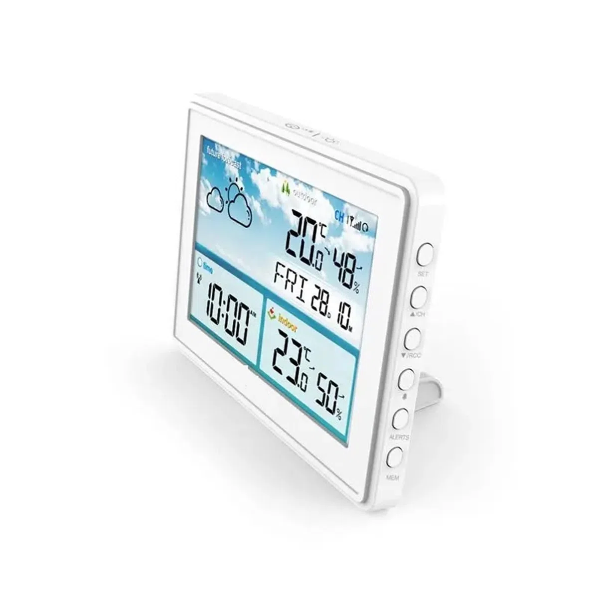 Bezprzewodowa cyfrowa stacja pogodowa Kolorowy wyświetlacz LCD Termometr Higrometr Czujnik prognozy Temperatura mrozu Kalendarz Budzik,Dokładnie przewiduj(Black with plug)