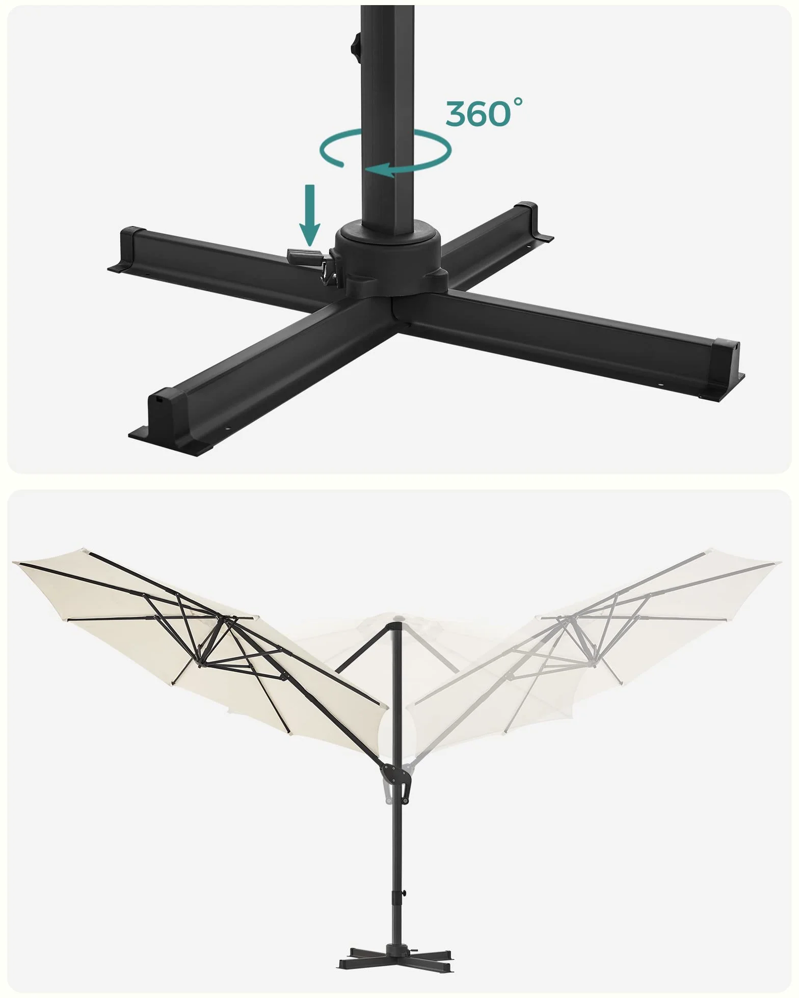 SONGMICS Traffic light parasol, parasol, obracany o 360°, parasol ogrodowy Ø 300 cm, ochrona UV do UPF 50+, regulowany kąt nachylenia, parasol ogrodowy, z korbą i stojakiem, beżowy GPU35BR