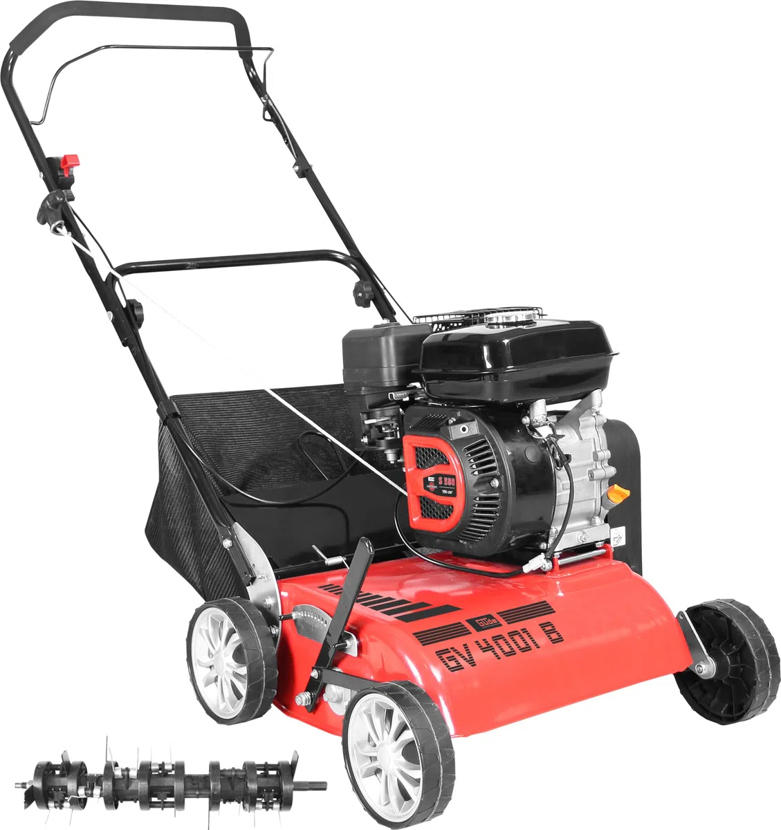 Güde Wertykulator silnika GV 4001 B (4-suwowy Power-Engine S 580 V, moc silnika: 3,8/5,2 (kW/PS), szerokość robocza: 40 cm, worek na trawę 30 l, 7-stopniowa centralna regulacja wysokości roboczej, w
