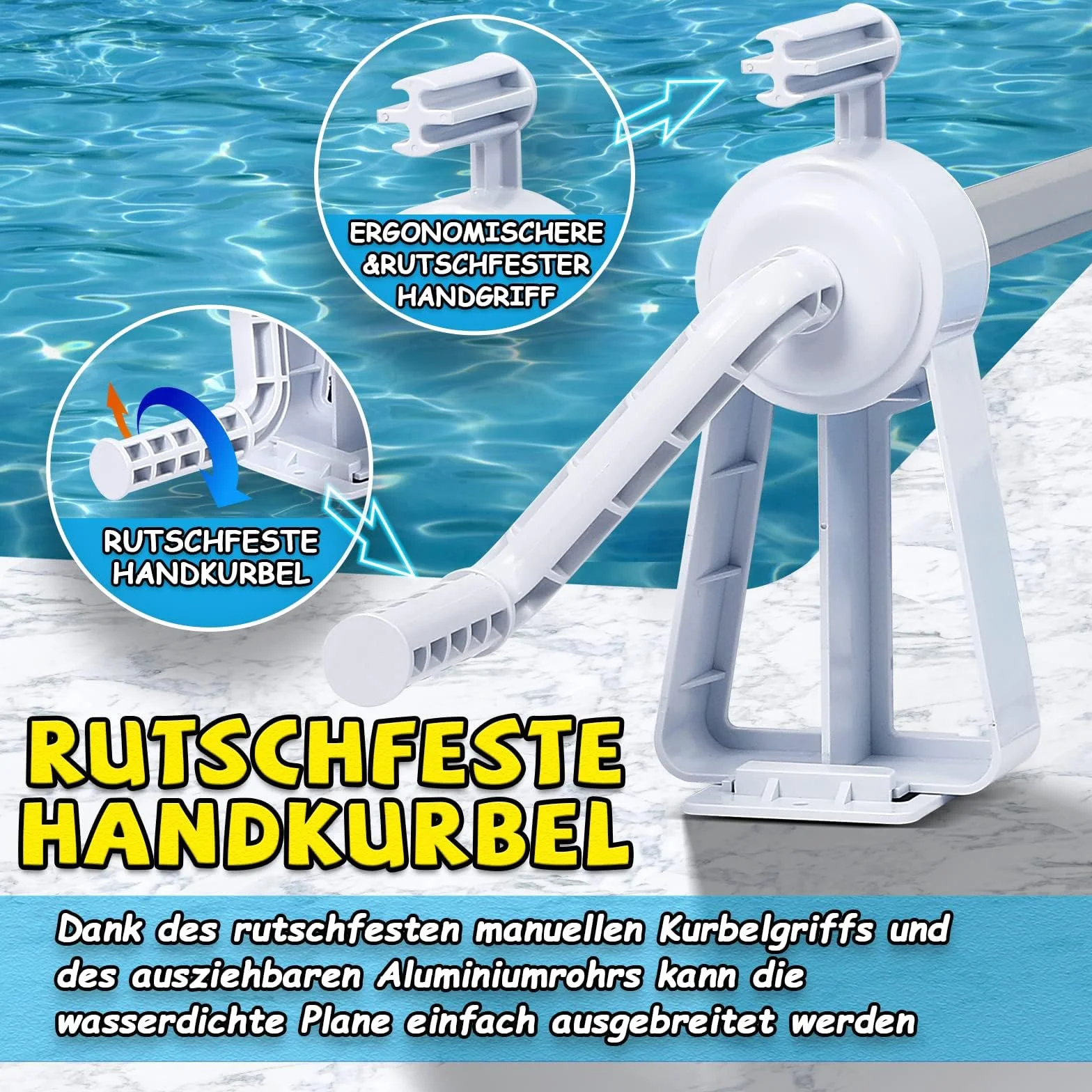 Froadp Zwijacz basenowy, akcesoria do basenu, z aluminium, 105-615 cm, osłona basenu, odporna na warunki atmosferyczne, do plandeki basenowej i plandeki solarnej