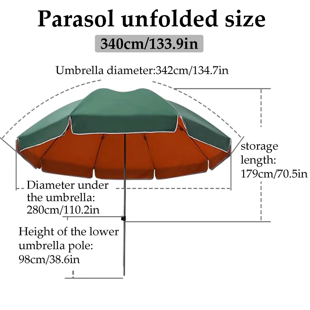 Parasol ogrodowy Bardzo duży parasol ogrodowy Parasole ogrodowe na patio Przenośne parasole przeciwsłoneczne Parasole przeciwsłoneczne Słupy i żebra ze stali węglowej Podstawa do napełniania (340 cm