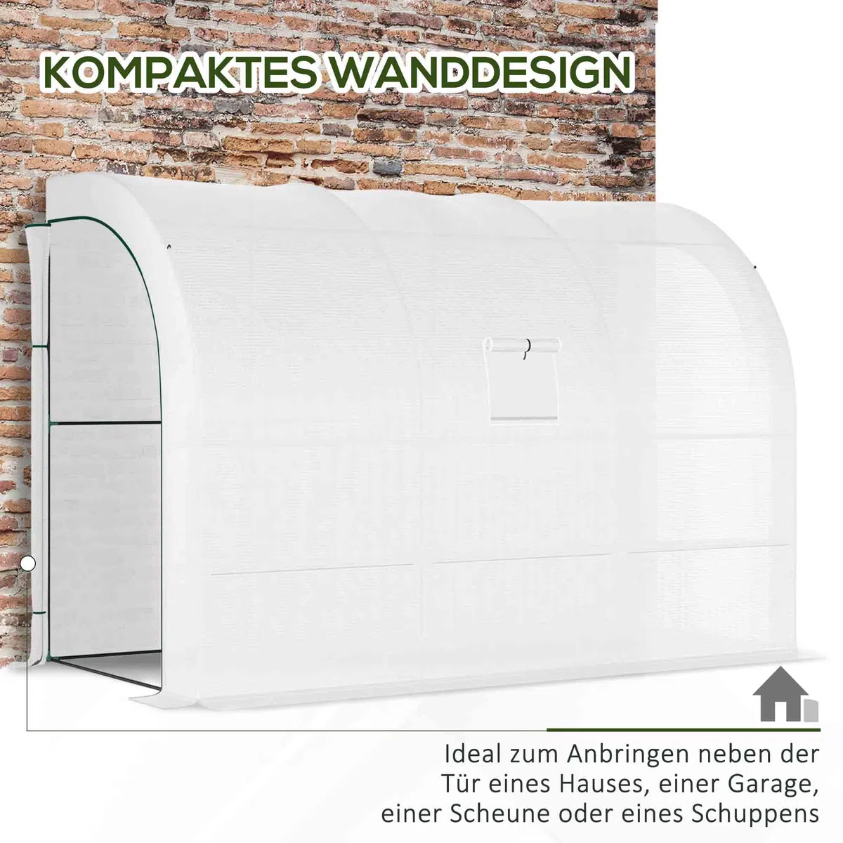 Outsunny Szklarnia z regałami, odporna na warunki zimowe foliowa ze stali, montowana na ścianie, dla ogrodu i balkonu, do pomidorów, 300 x 150 x 213 cm