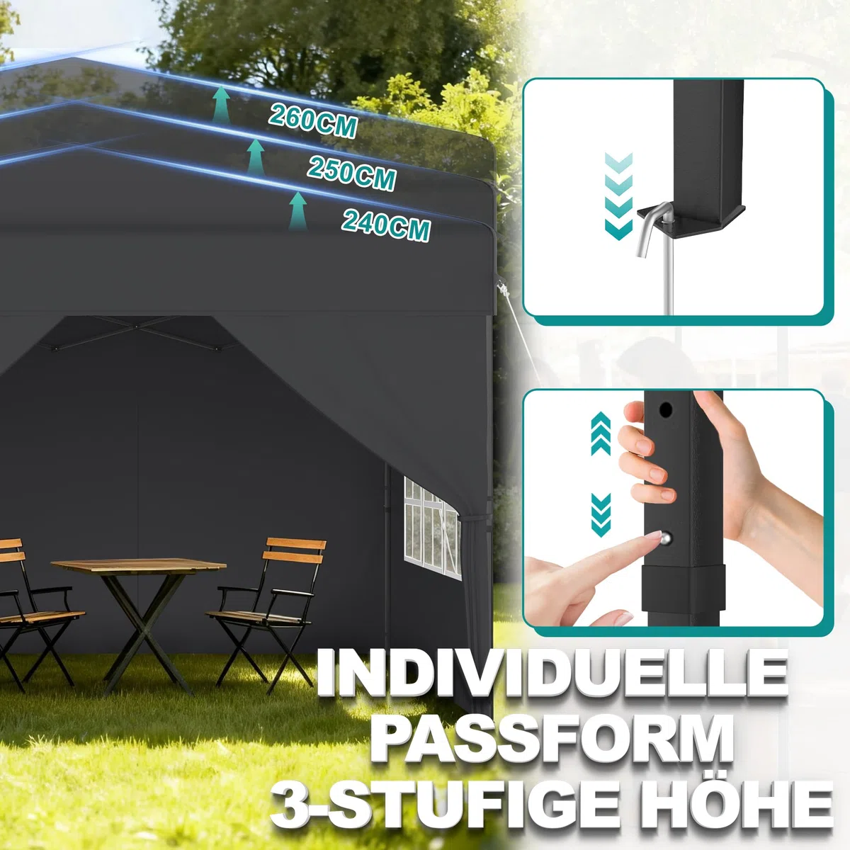 Aufun namiot składany 2,5x2,5 m, wodoodporny pawilon ogrodowy, ochrona przed promieniowaniem UV, namiot składany z ściankami bocznymi, namiot imprezowy składany do kempingu, wesela, dziedzińca