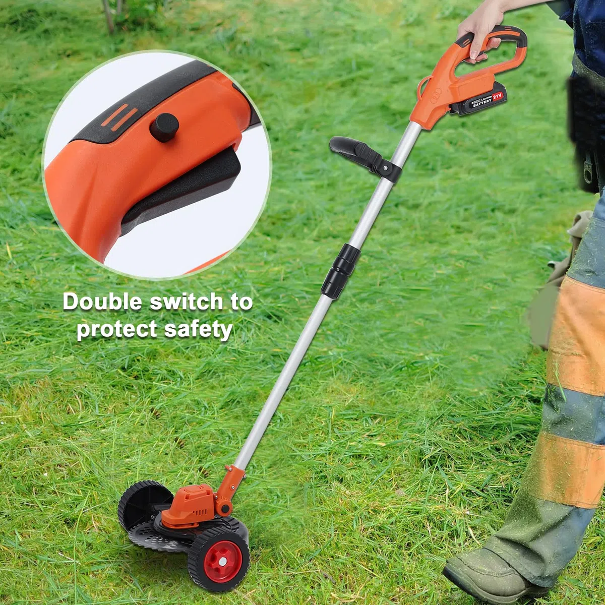 Akumulatorowa podkaszarka do trawy 21 V, 1280 W, elektryczna przycinarka do trawy o przekątnej 21 cm, akumulatorowa przycinarka szczotkowa, idealna do pielęgnacji trawnika i koszenia trawy (czerwona
