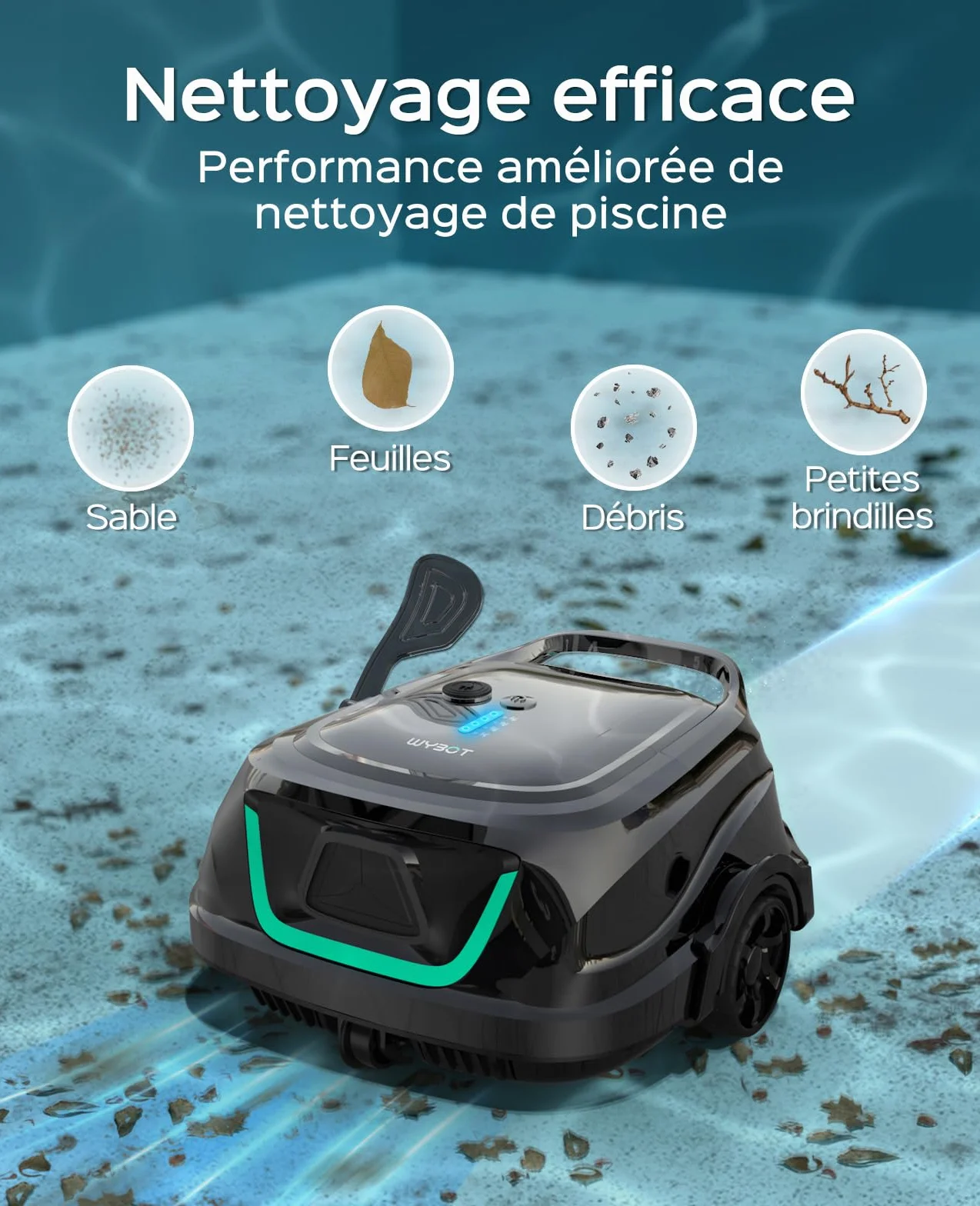 WYBOT Akumulator robota basenowego A1 z podwójnym systemem filtrów 100 m² bezprzewodowy odkurzacz basenowy