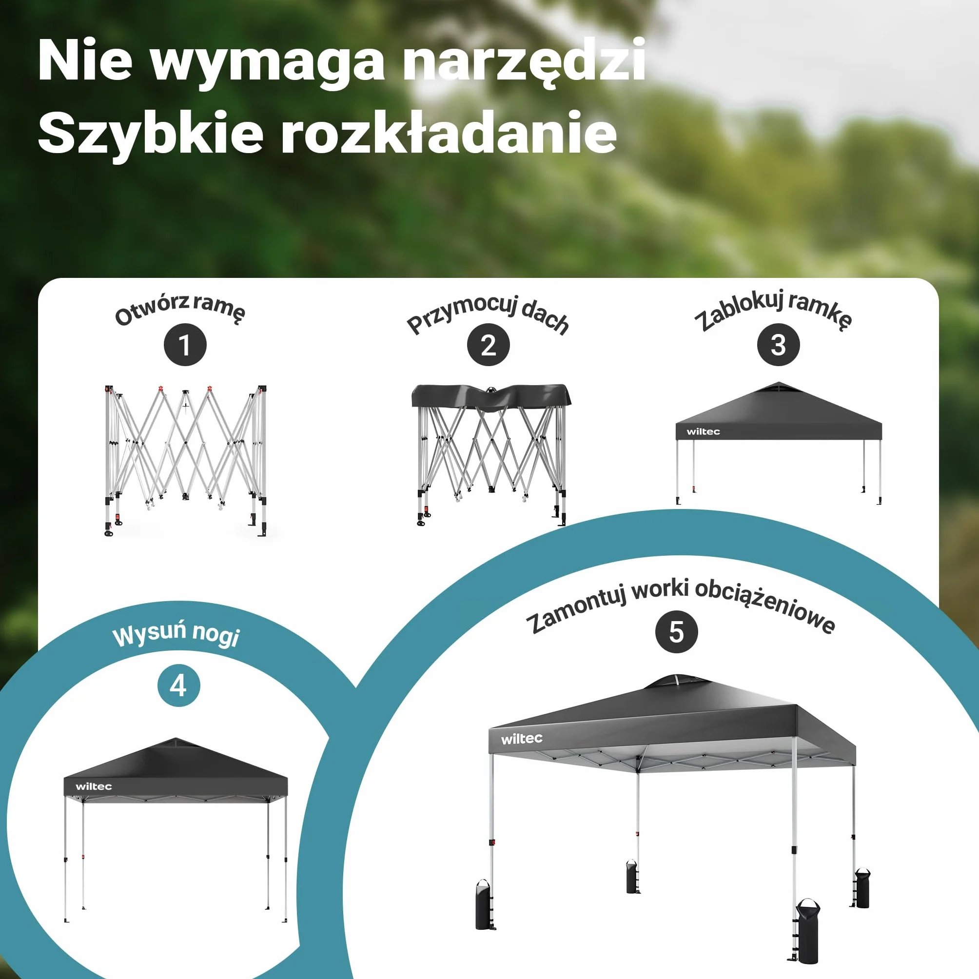Wiltec Pop-up Pawilon składany na kołach pawilon ogrodowy szary 3x3m One push namiot imprezowy