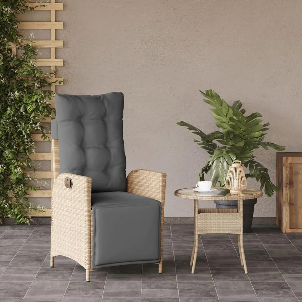 vidaXL Rozkładany fotel ogrodowy z podnóżkiem, mieszany beż, rattan PE, fotel ogrodowy, fotele ogrodowe, fotel rozkladany, fotel rozkładany