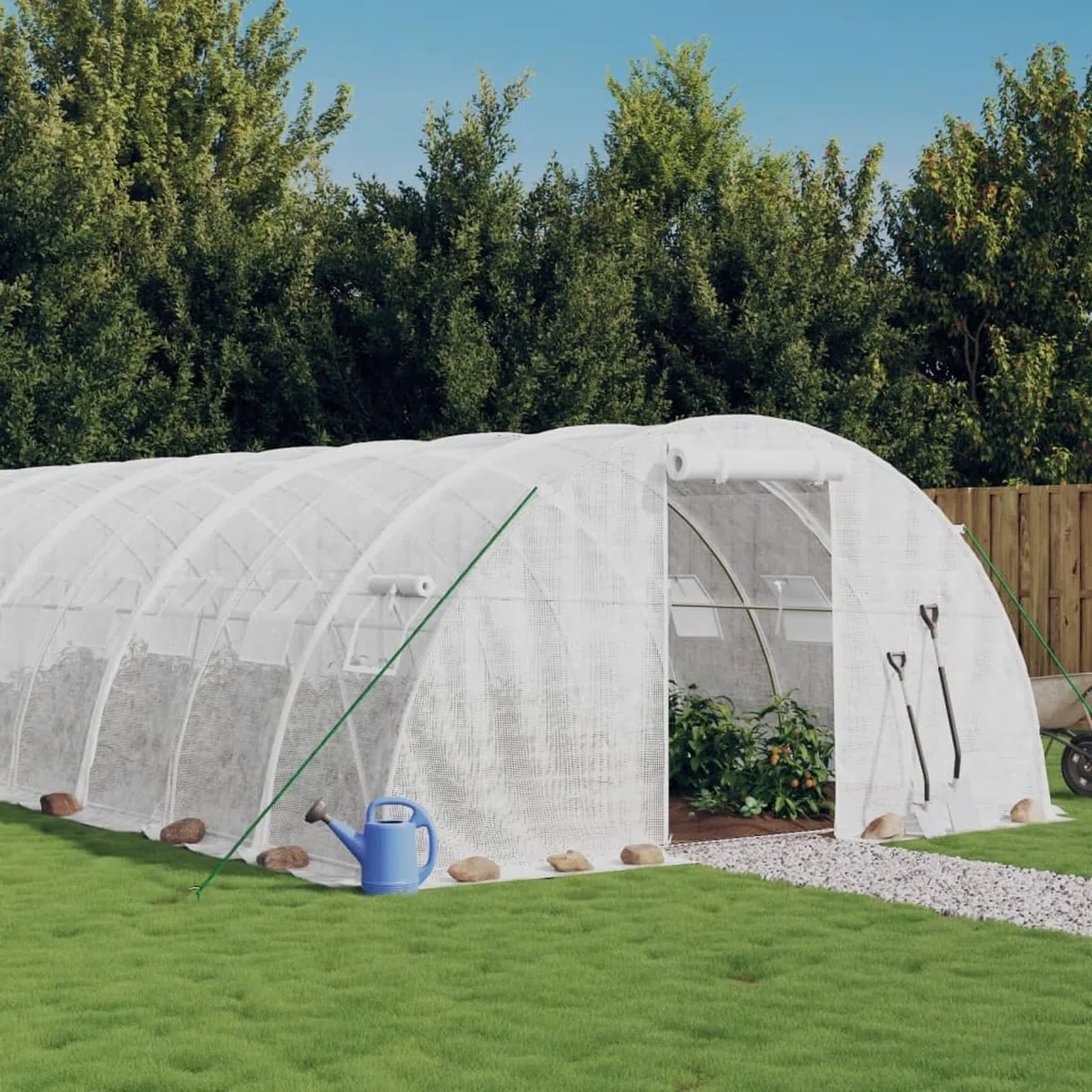 ShGaxin Szklarnia z białą stalową ramą 96 m² 24x4x2 m, wiata na samochód, tunel szklarnia