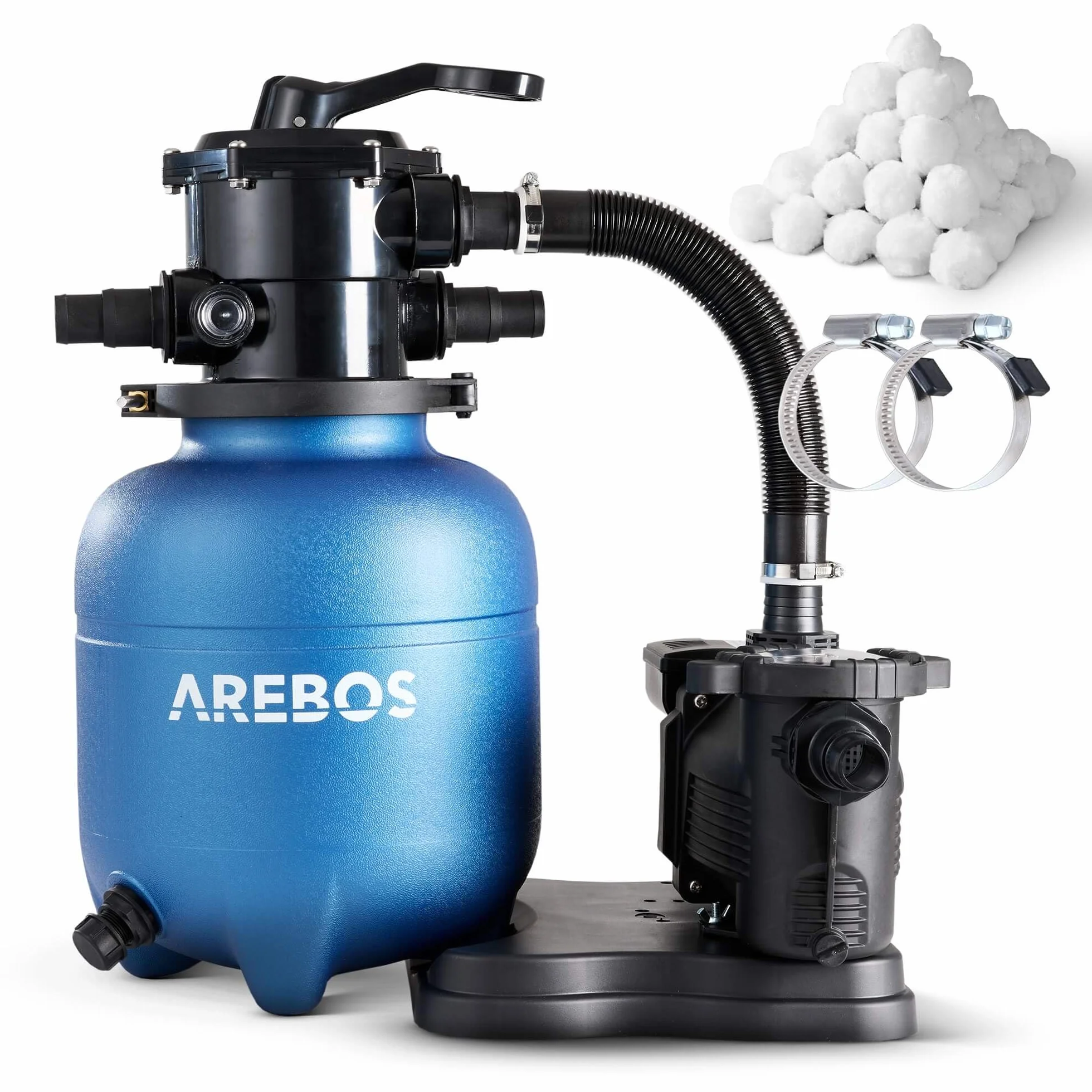 Arebos System filtra piaskowego z pompą 350 W 9500 L/h 20 kg piasku 7-drożny zawór manometr