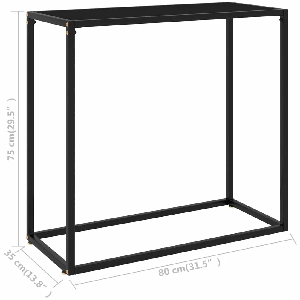 Stolik konsolowy czarny 80 x 35 x 75 cm z metalową ramą i szklanym blatem ze szkła hartowanego do salonu i korytarza