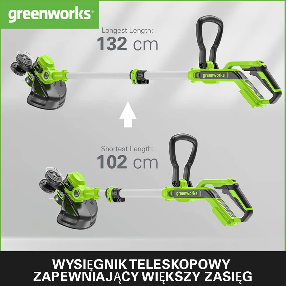 Greenworks G24LT30K2 Akumulatorowa Podkaszarka do Małych i Średnich Ogrodów, Szerokość Cięcia 30 cm, Automatyczny Wysuw Żyłki Nylonowej 1,65 mm, Bateria 24V 2Ah i Ładowarka