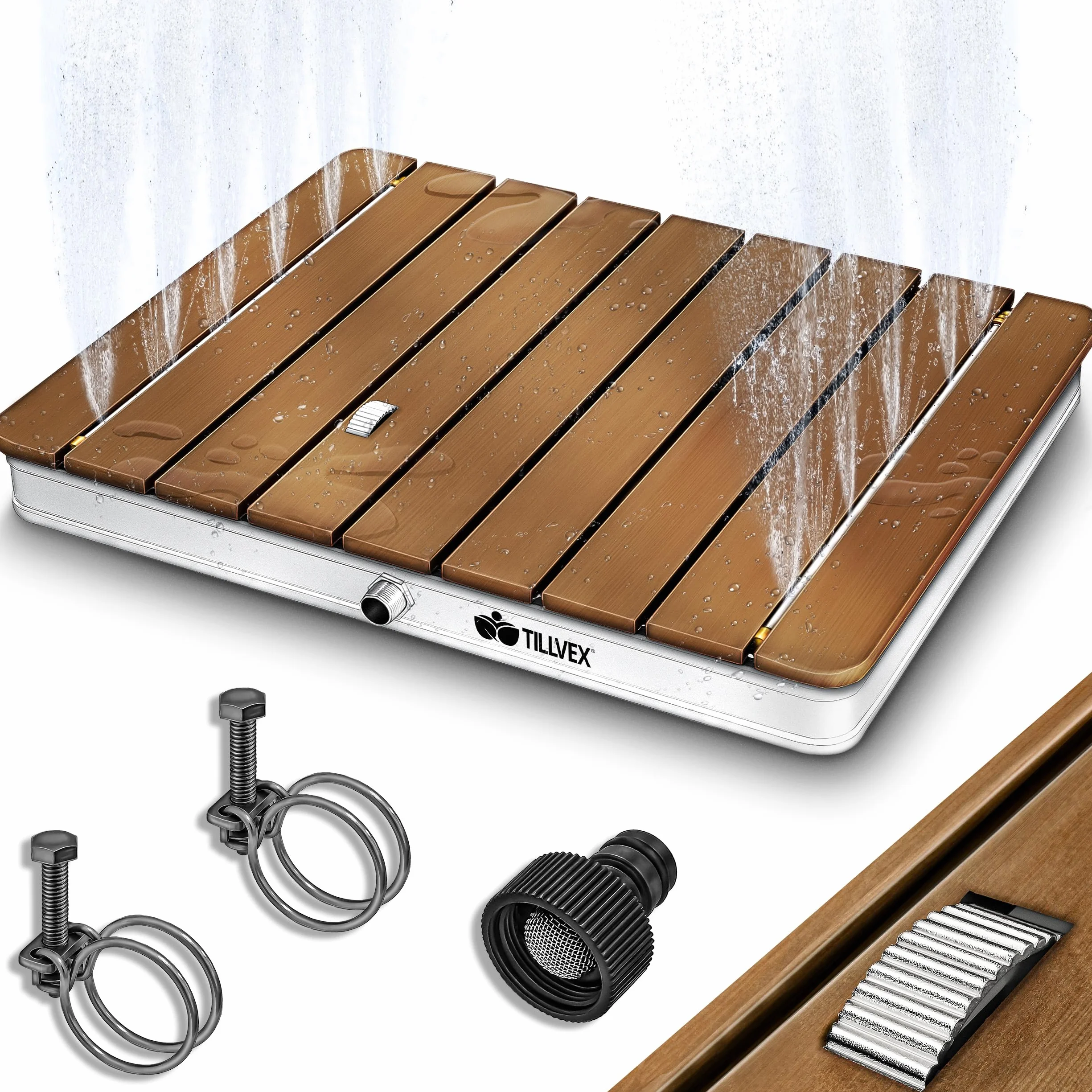 Prysznic ogrodowy tillvex prostokątny antypoślizgowy aluminium WPC wysokość 4 m