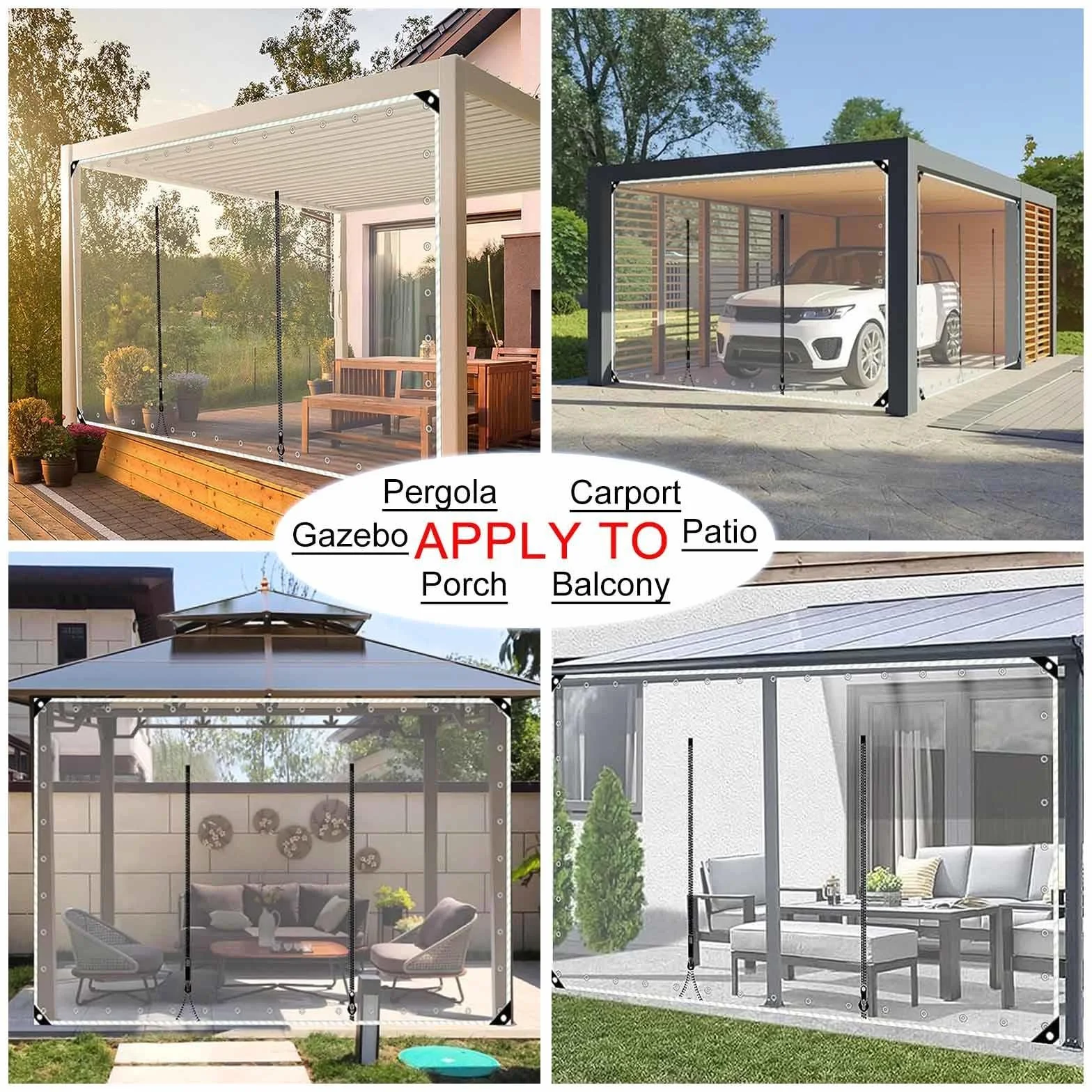 Przezroczysta plandeka z drzwiami na zamek błyskawiczny, 0,5 mm, wytrzymała, wodoodporna, przezroczysta, panele boczne, pergola zewnętrzna, patio, weranda, pawilon, zasłona działowa, szer. x wys. 2,8