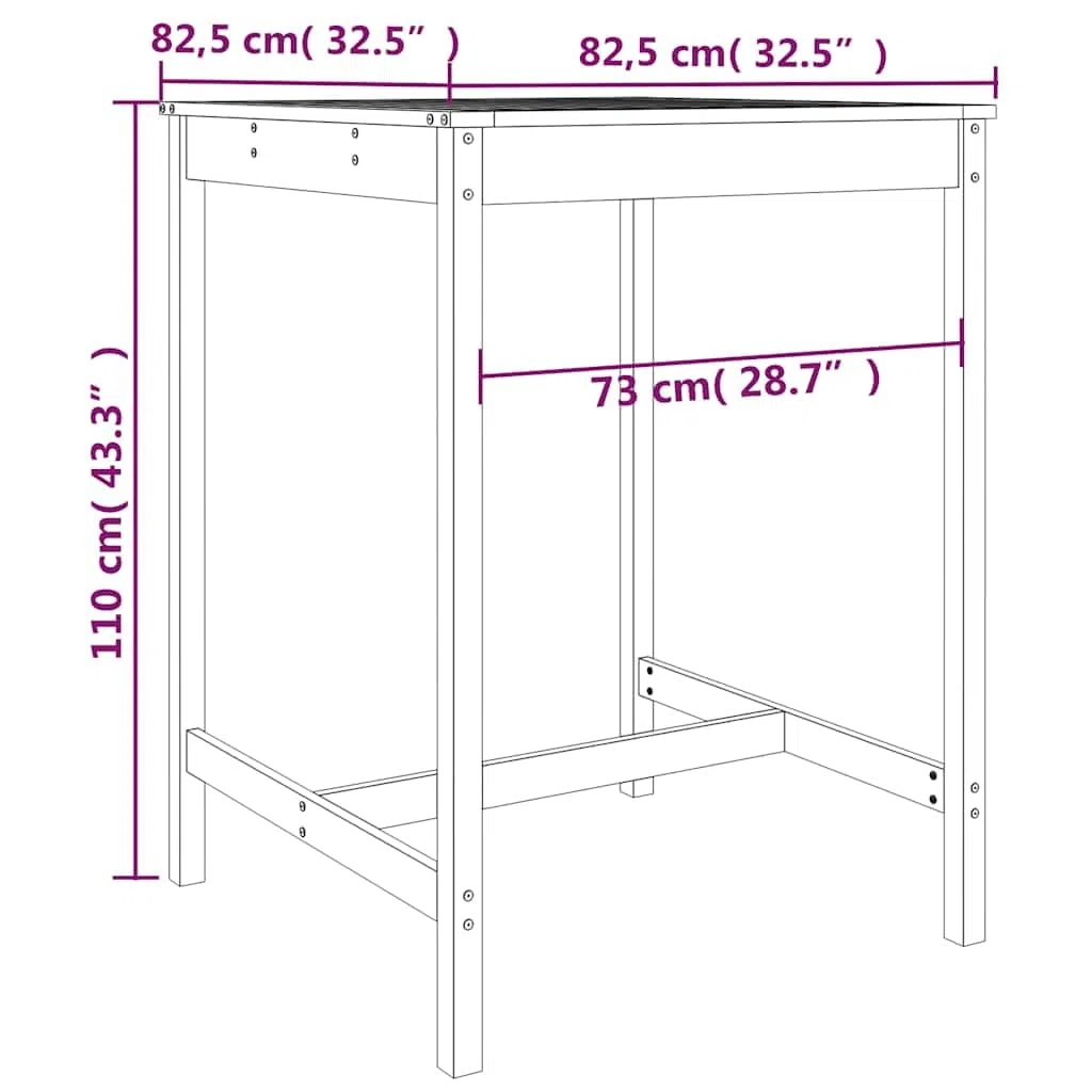 Stół ogrodowy z litego drewna daglezji 82,5 x 82,5 x 110 cm, stabilna rama drewniana, wytrzymały blat stołu na napoje i przekąski, klasyczny stół outdoorowy na taras i do ogrodu