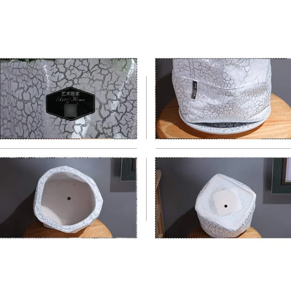 Styl prosta duża ceramiczna doniczka do sadzenia wewnątrz kaktus doniczka srebrna pęknięcie ziarna sukulent doniczka na zewnątrz kwiat ogród ceramika doniczki - 19 * 15,5 cm
