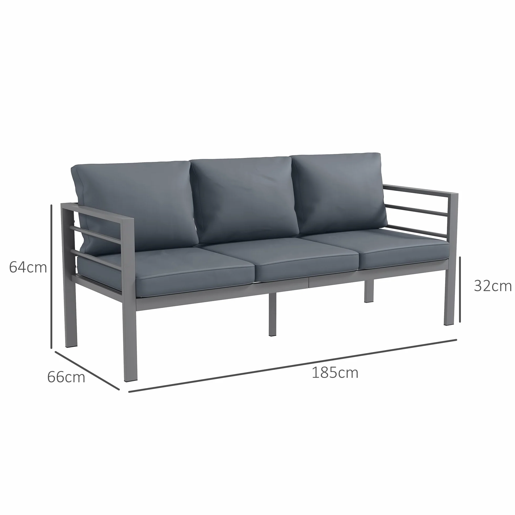 Outsunny 3-osobowa sofa ogrodowa aluminiowa sofa zewnętrzna meble ogrodowe z poduszkami do siedzenia i oparciem - 185L x 66 l x 64H cm