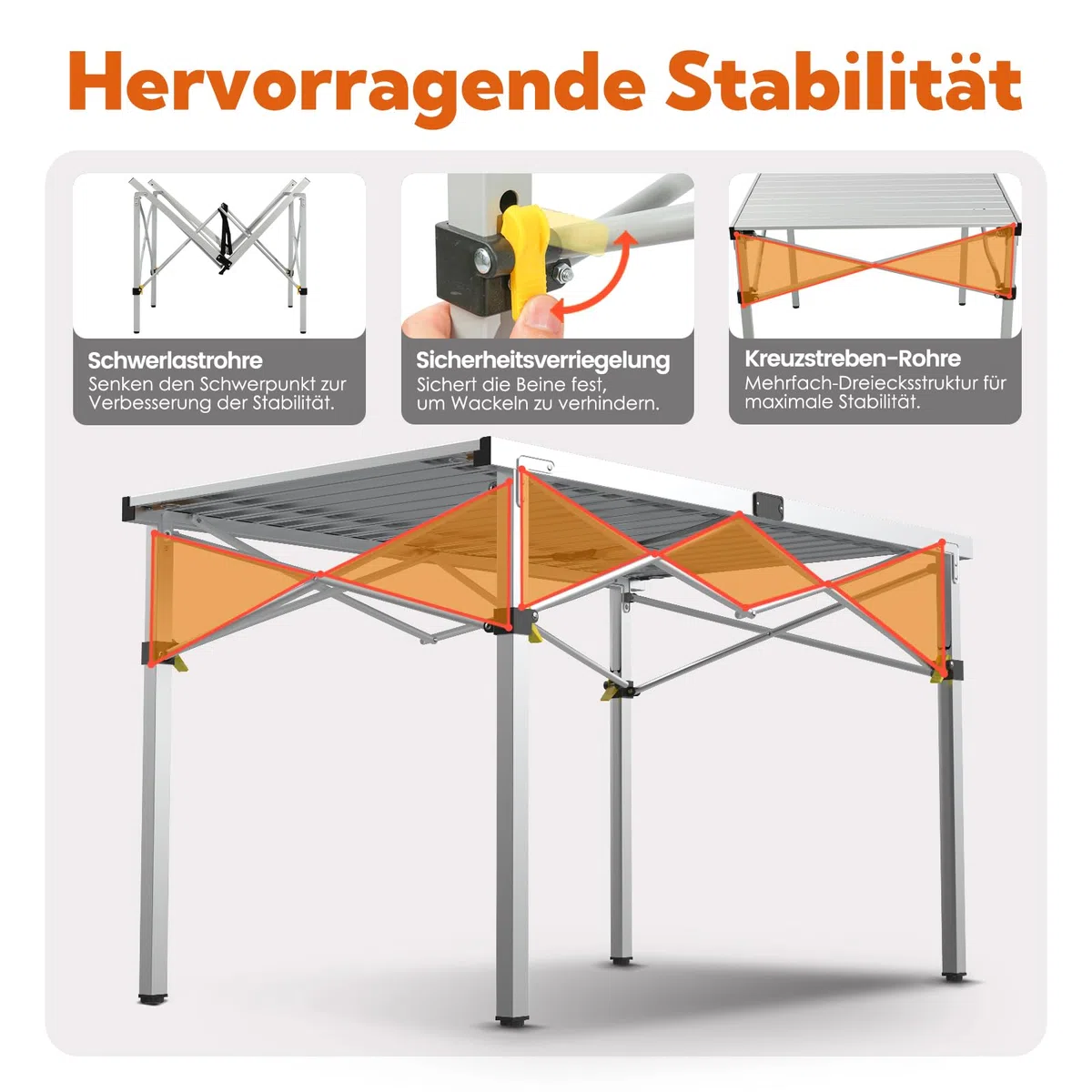 Join Nature Składany stół kempingowy, do 100 kg, z torbą do przenoszenia, aluminiowy stół składany dla 6 osób – zwijany stół kempingowy, 118 x 70 cm, bardzo duży rozmiar, na kemping, do ogrodu, na