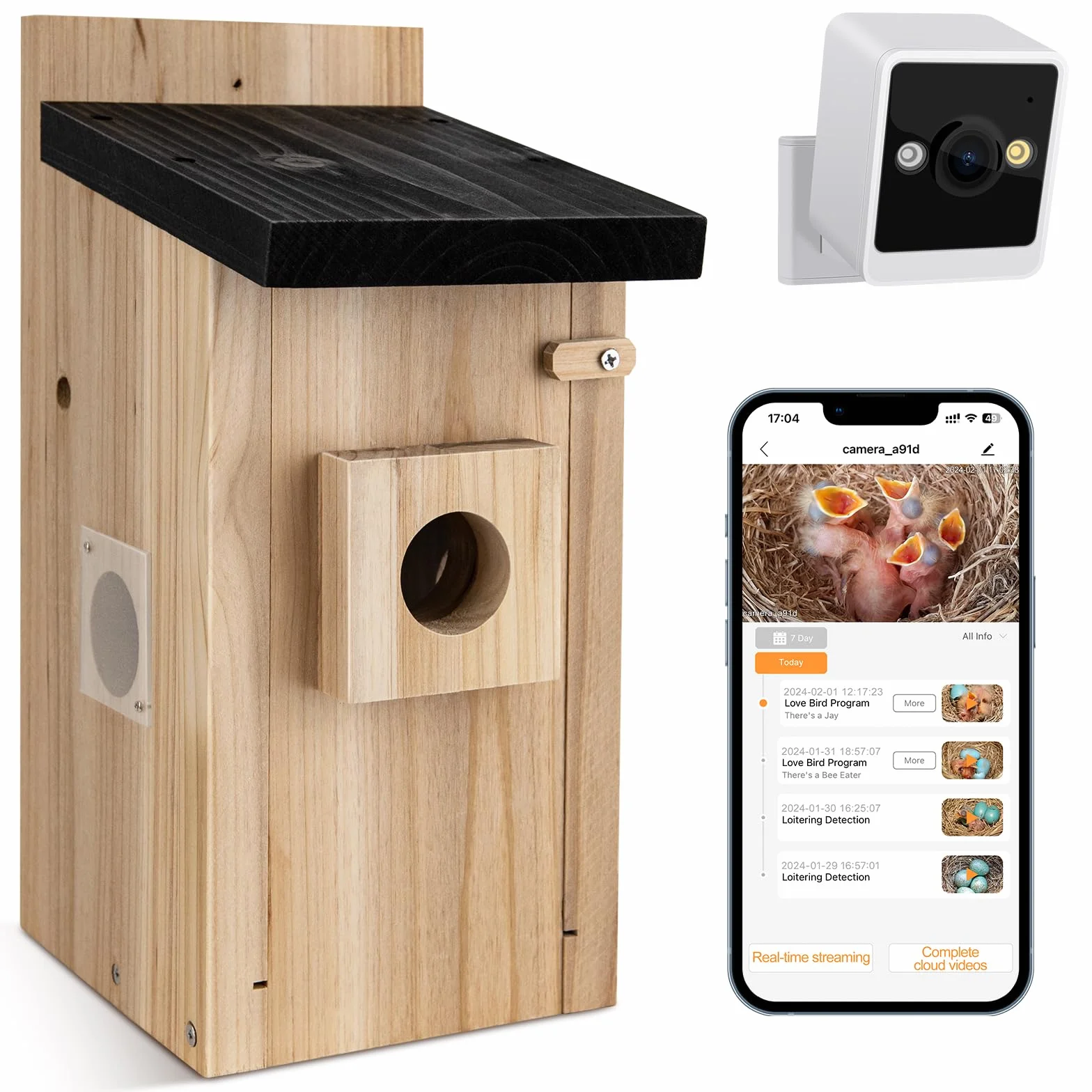 RAINBEAN Bird House with Camera, 4 miliony pikseli, kamera do domku dla ptaków, obserwacja w czasie rzeczywistym budowy gniazd i wylęgu ptaków, rozpoznawanie zachowania ptaków przez AI, "zrób to sam"