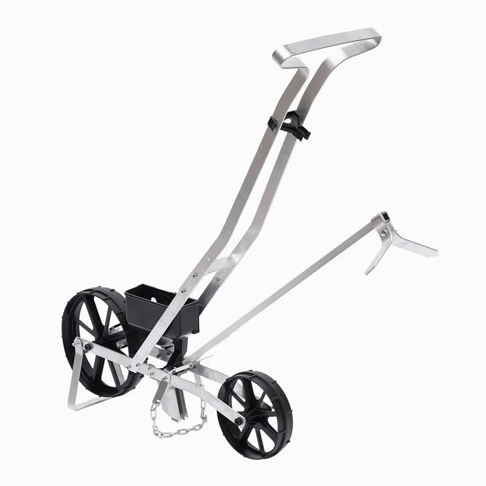 Aluminiowa siewnica ogrodowa, ręczna maszyna do sadzenia nasion, warzyw, srebrna, aluminiowa siewnik ręczny, jednorzędowa maszyna do dippelingu, do nasion takich jak kukurydza, por, szpinak, marchewka