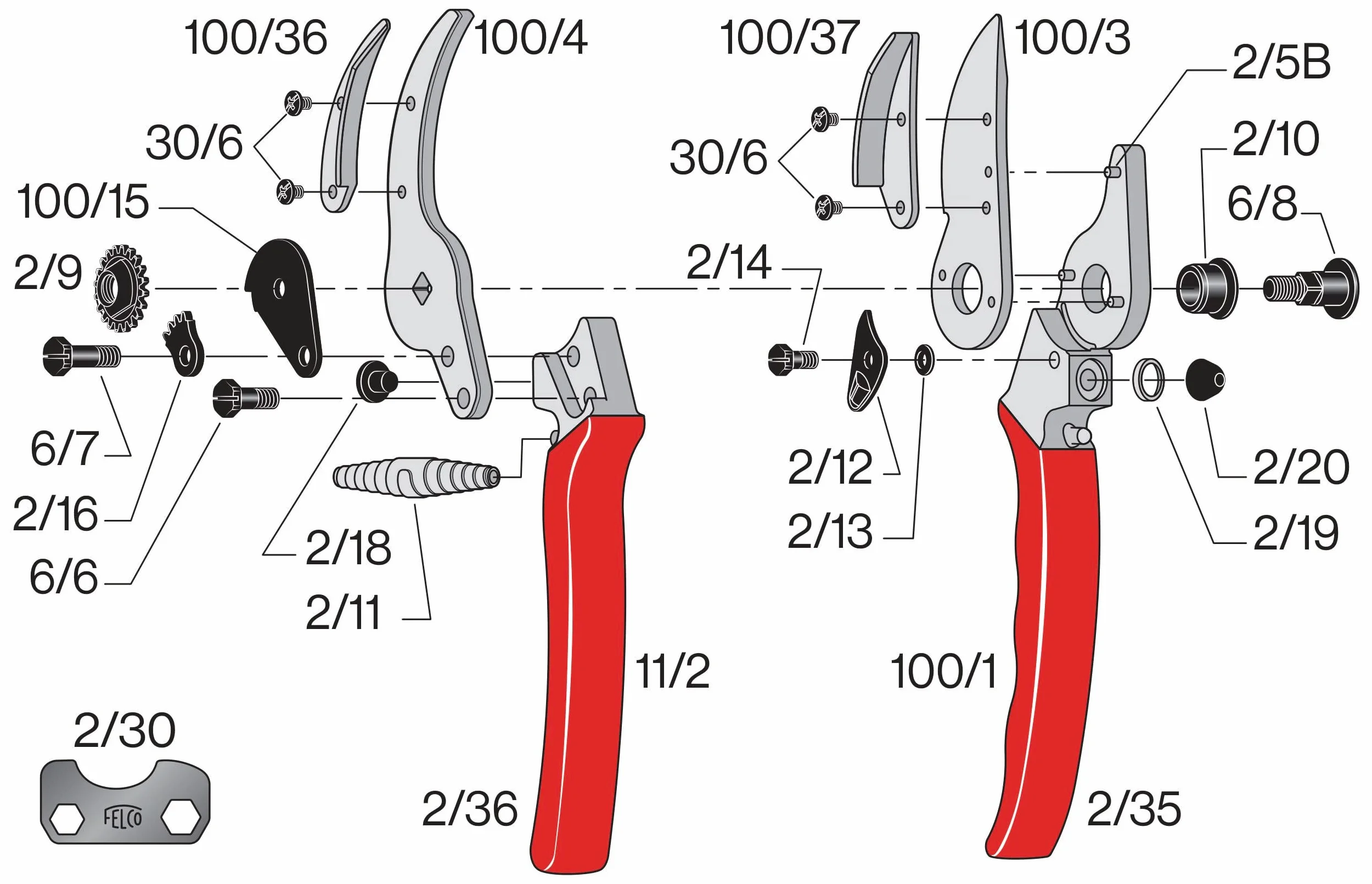 Felco 100 Nożyce Ogrodowe, Czerwono/Srebrny