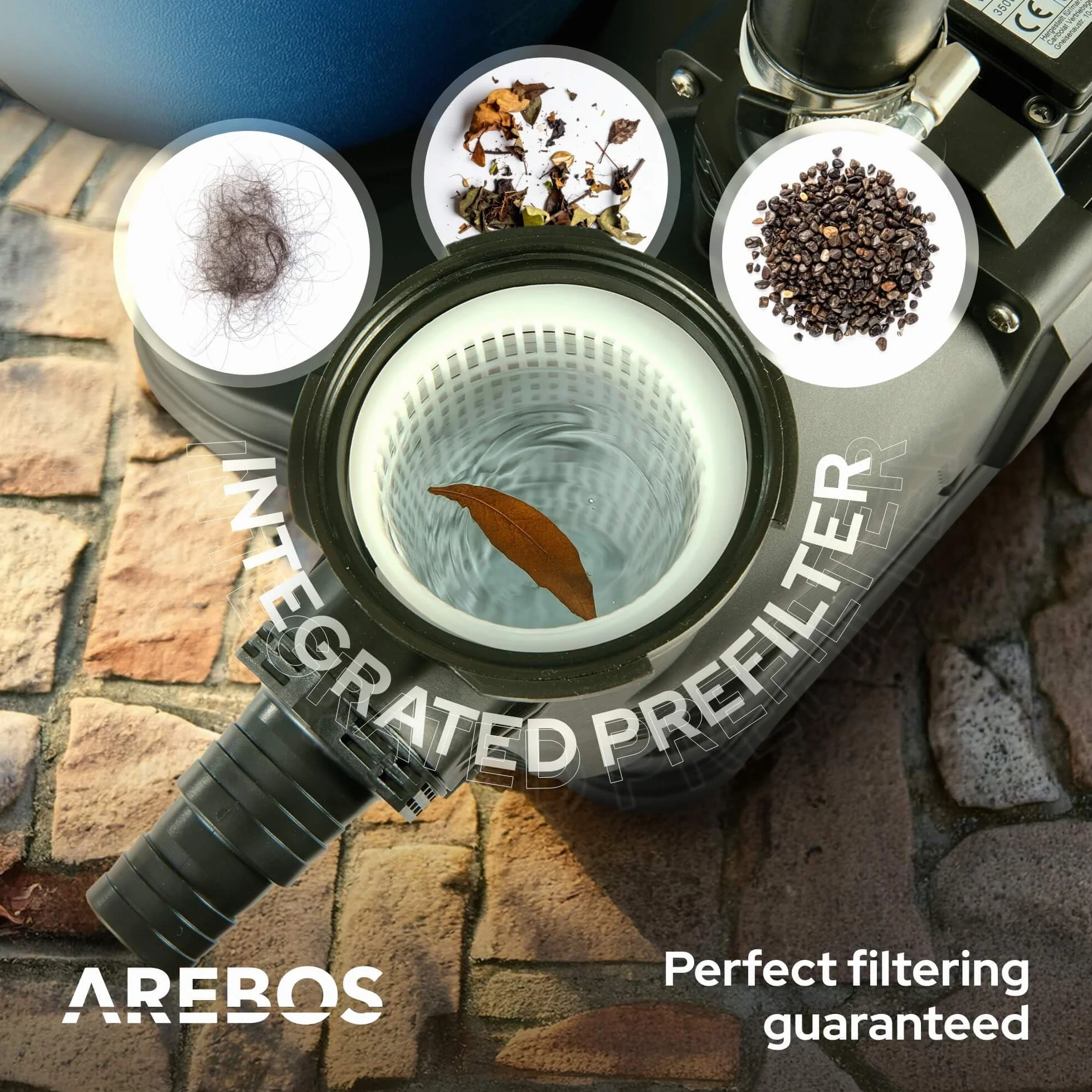 Arebos System filtra piaskowego z pompą 350 W 9500 L/h 20 kg piasku 7-drożny zawór manometr
