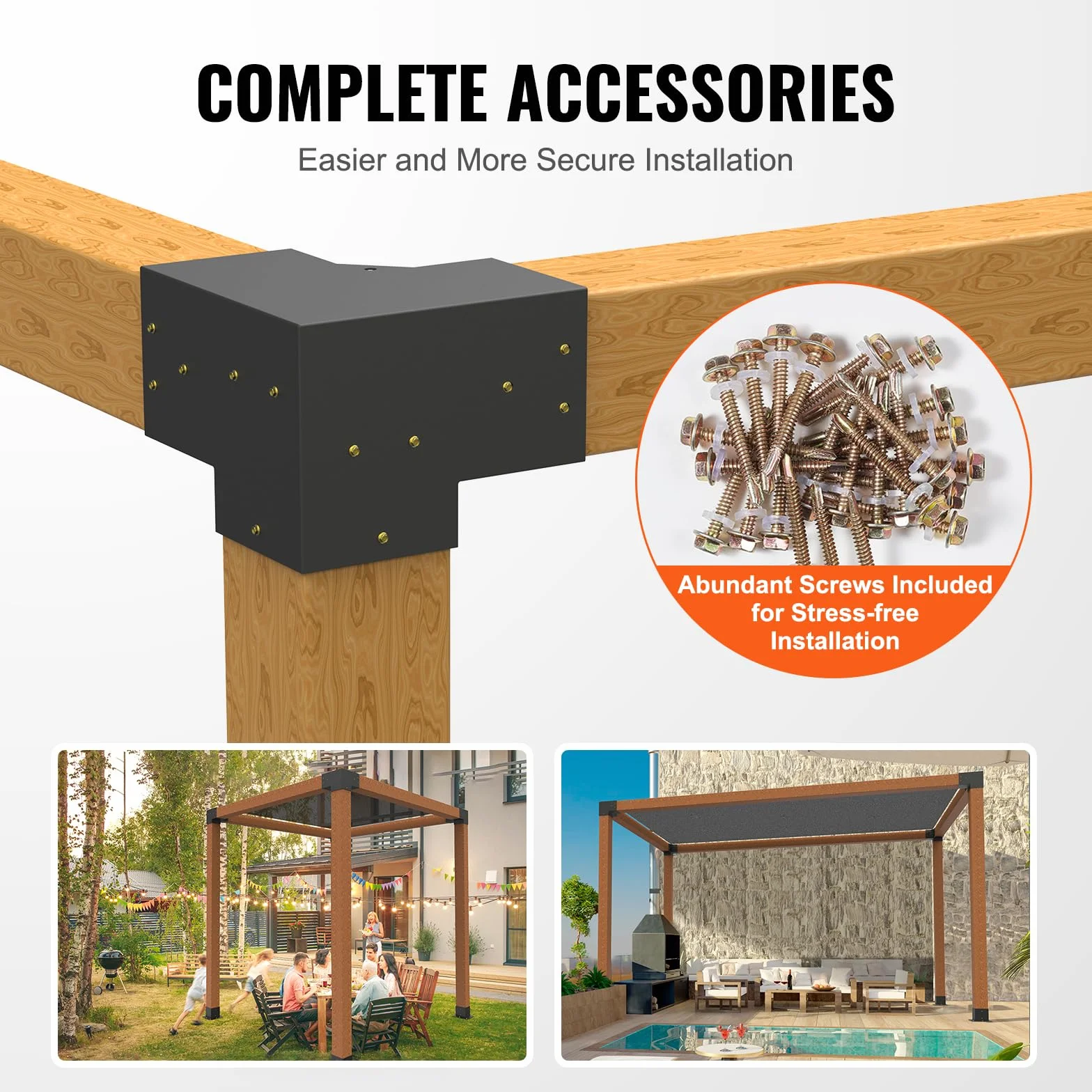 VEVOR Kit Staffe per Pergola 15x15 cm Supporto per Pali in Legno da Carpenteria 4 Staffe Angolari a 3 Vie Kit per Travi Fai da Te per Gazebo, Pergolati da Patio, Cabine, Kit Staffe per Pergola 4 pz
