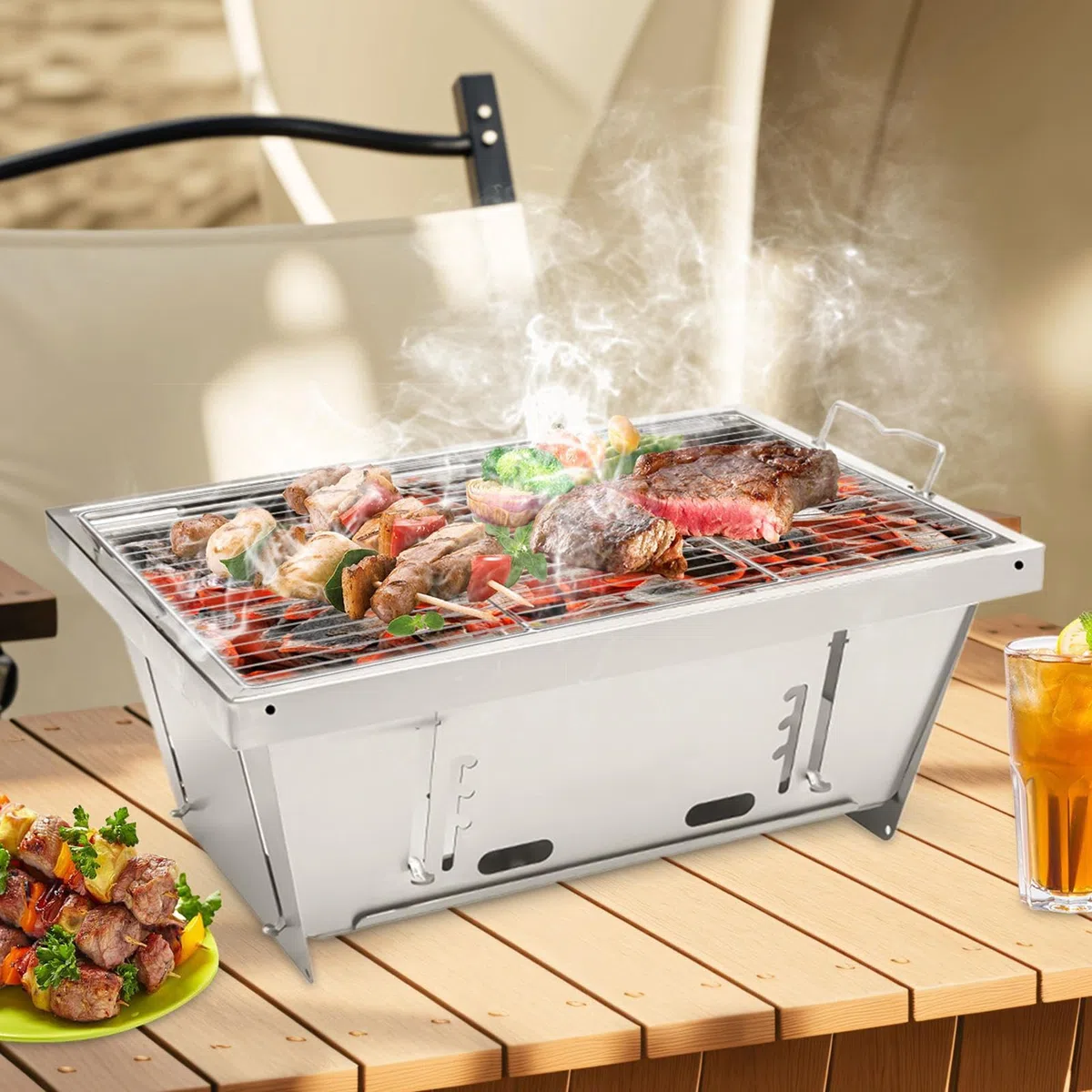 Grille do Gotowania na Zewnątrz Węglowy Składany | Gryzaki Dla Intensywnych Gryzaczy Składane Rękojeści Do Kempingu Pikników Grillowania W Ogrodzie Na Plaży Dla Spotkań