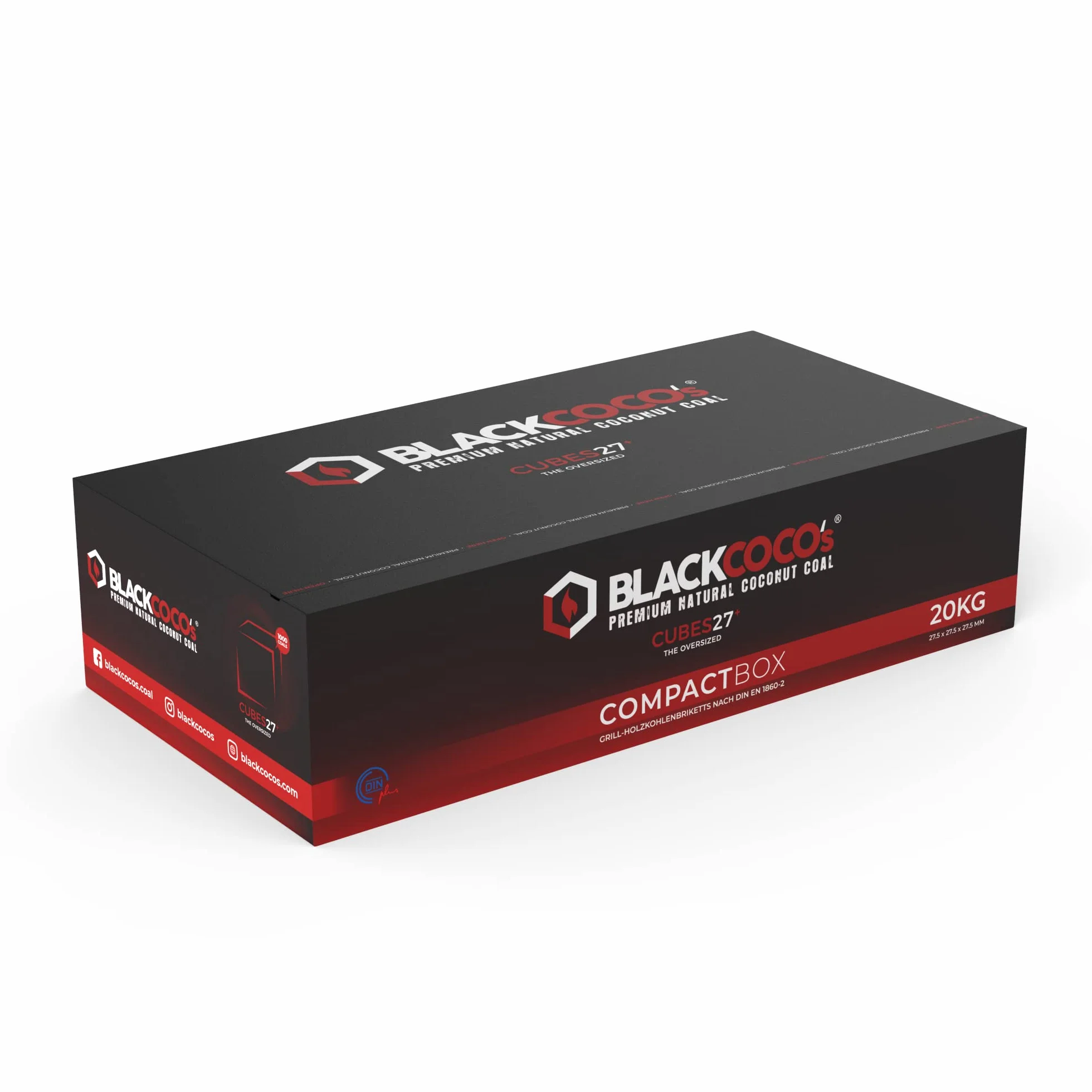 BLACKCOCO's Węgiel do sziszy 20 kg – węgiel kokosowy premium do sziszy i grilla – węgiel kokosowy o długim czasie palenia – bez dodatków – CUBES27+