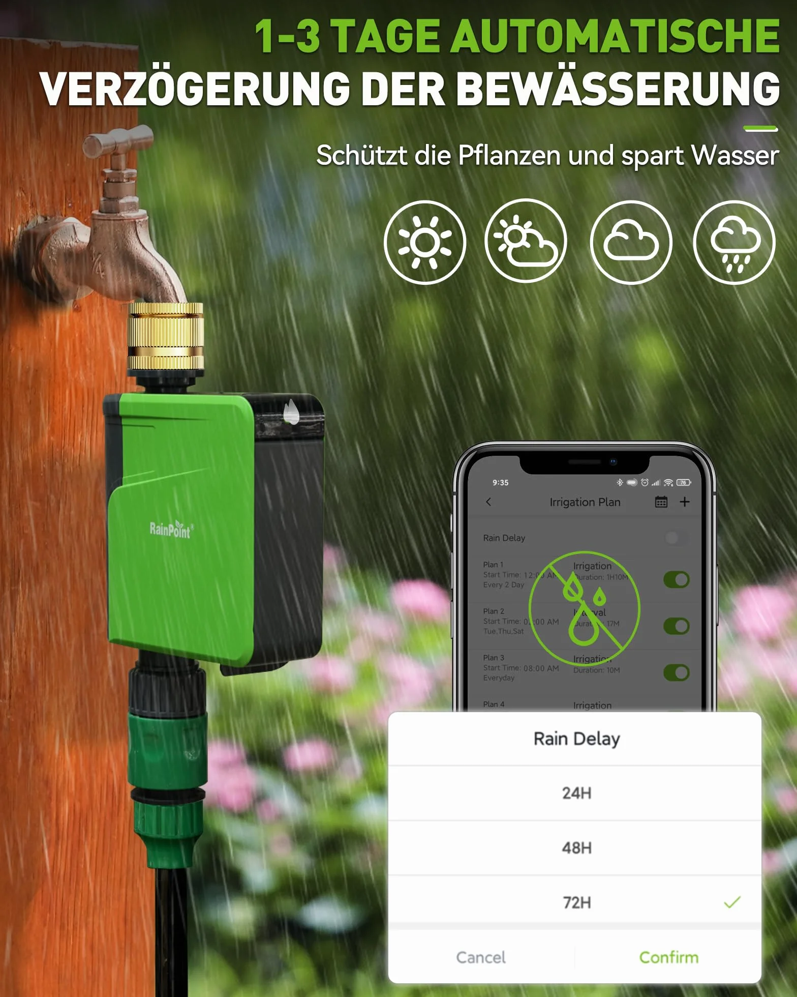 RAINPOINT Komputer do nawadniania WiFi 2,4 GHz z mosiężnym wejściem, inteligentny zegar do węża ogrodowego