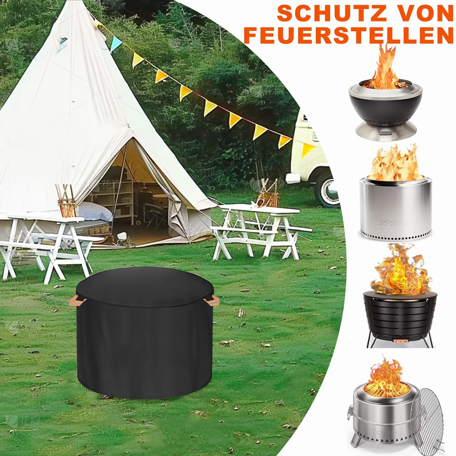 Pokrowiec ochronny do paleniska Solo Stove, okrągła osłona paleniska do użytku na zewnątrz, odporna na promieniowanie UV, tkanina bezdymna, kosz na ogień, osłona paleniska (Bonfire – 56D x 41 wys.)