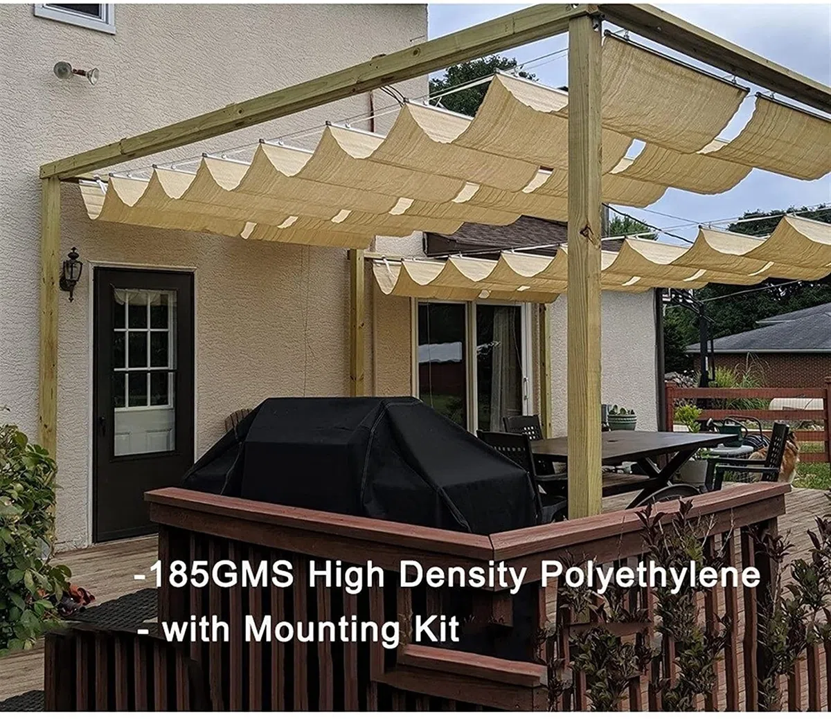 Żagiel przeciwsłoneczny, pergola w kształcie litery U, zwijana markiza do zawieszenia przewód do tarasu, ganku, patio, zadaszenie dołączone elementy (kolor: beżowy, rozmiar: 1,3 x 4 m)