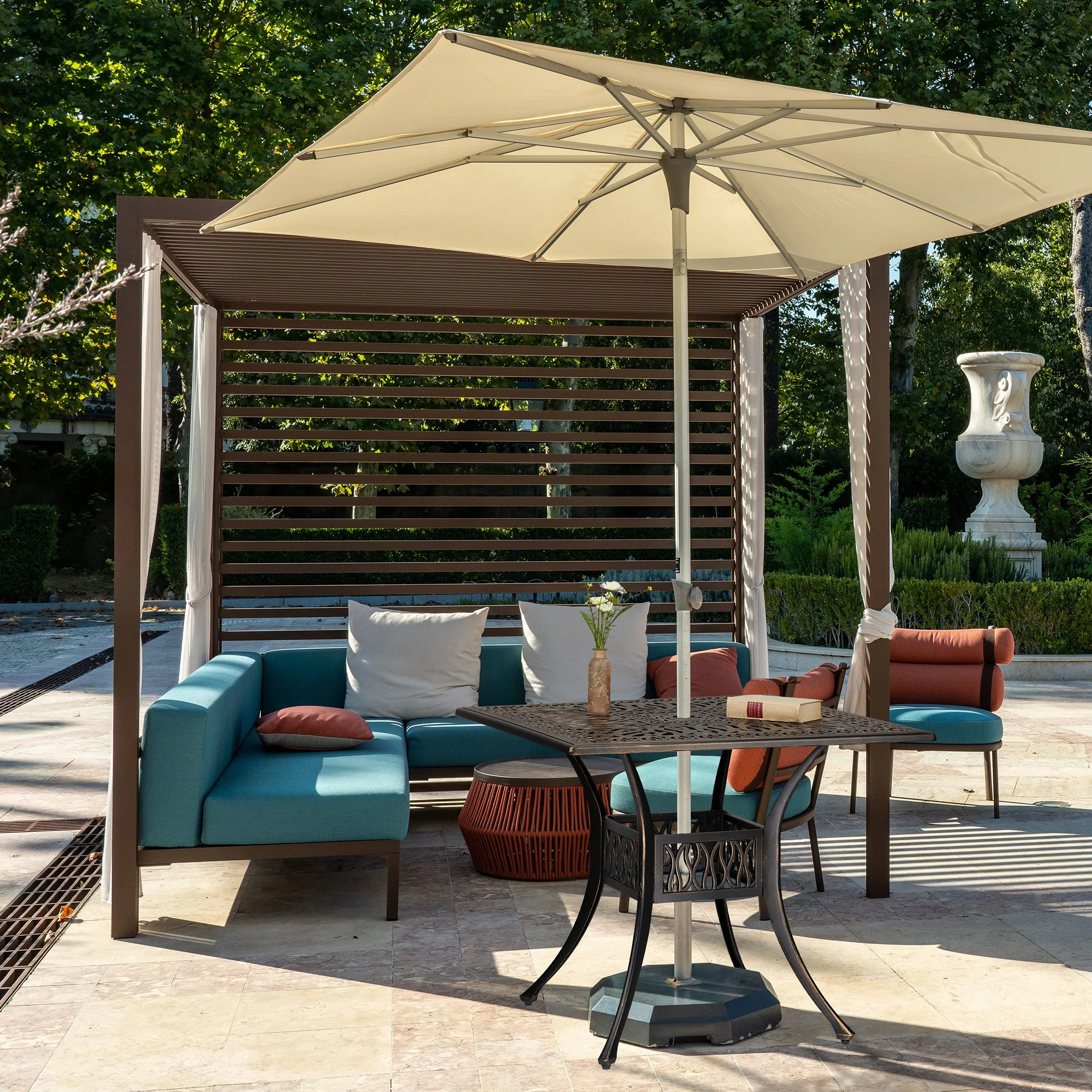 Relaxdays kwadratowy stół ogrodowy z otworem na parasol, aluminium, 75x90x90 cm, czarny/brąz