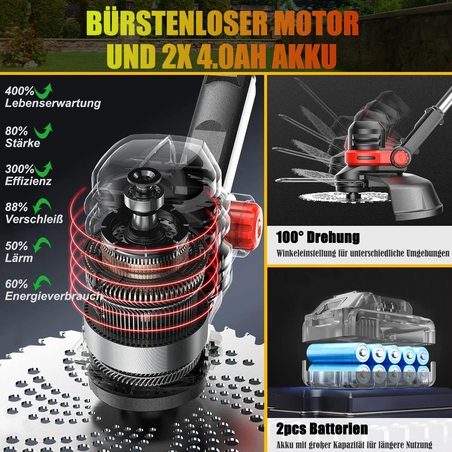 Podkaszarka do trawy z akumulatorem i szczotką do chwastów do akumulatorów Makita (2 x 4,0 Ah, bezszczotkowa, szerokość cięcia 30 cm) 160 cm, teleskopowa podkaszarka 4 w 1