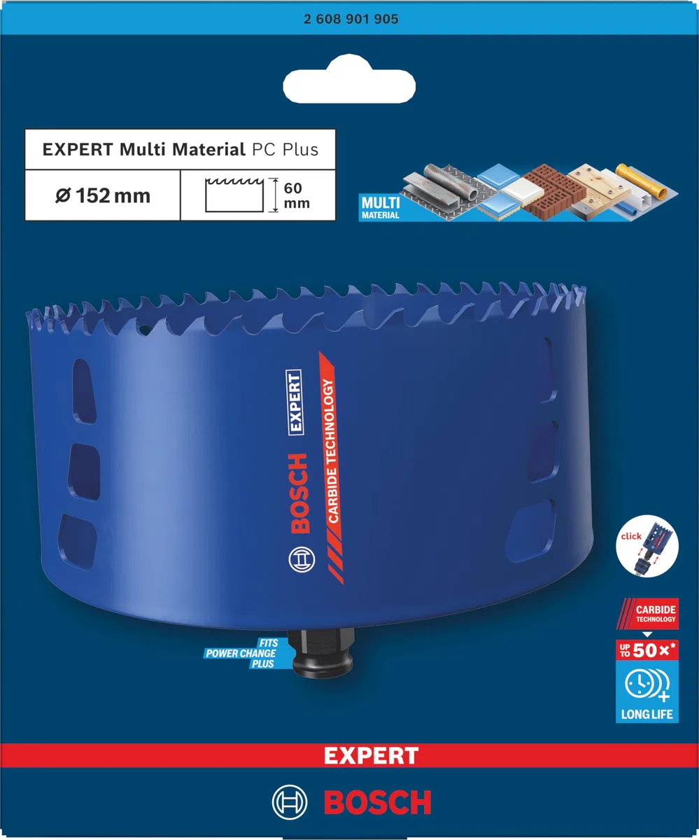 Bosch 1x Piła otwornica EXPERT Multi Material Power Change Plus (do Drewno z metalem, Cegła, Ø 152 mm, Professional Akcesoria Wiertarki)