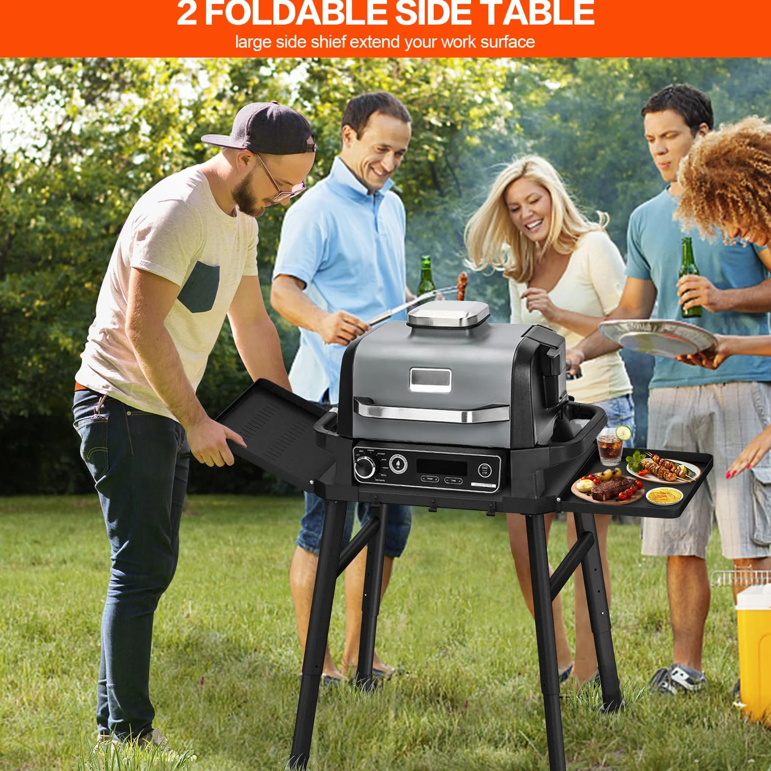 Stojak na grilla do pieca zewnętrznego Ninja Woodfire i stojak do grilla, ruchomy stojak do Ninja Woodfire ze stolikiem pomocniczym, stojak do pieca do pizzy, akcesoria do grilla
