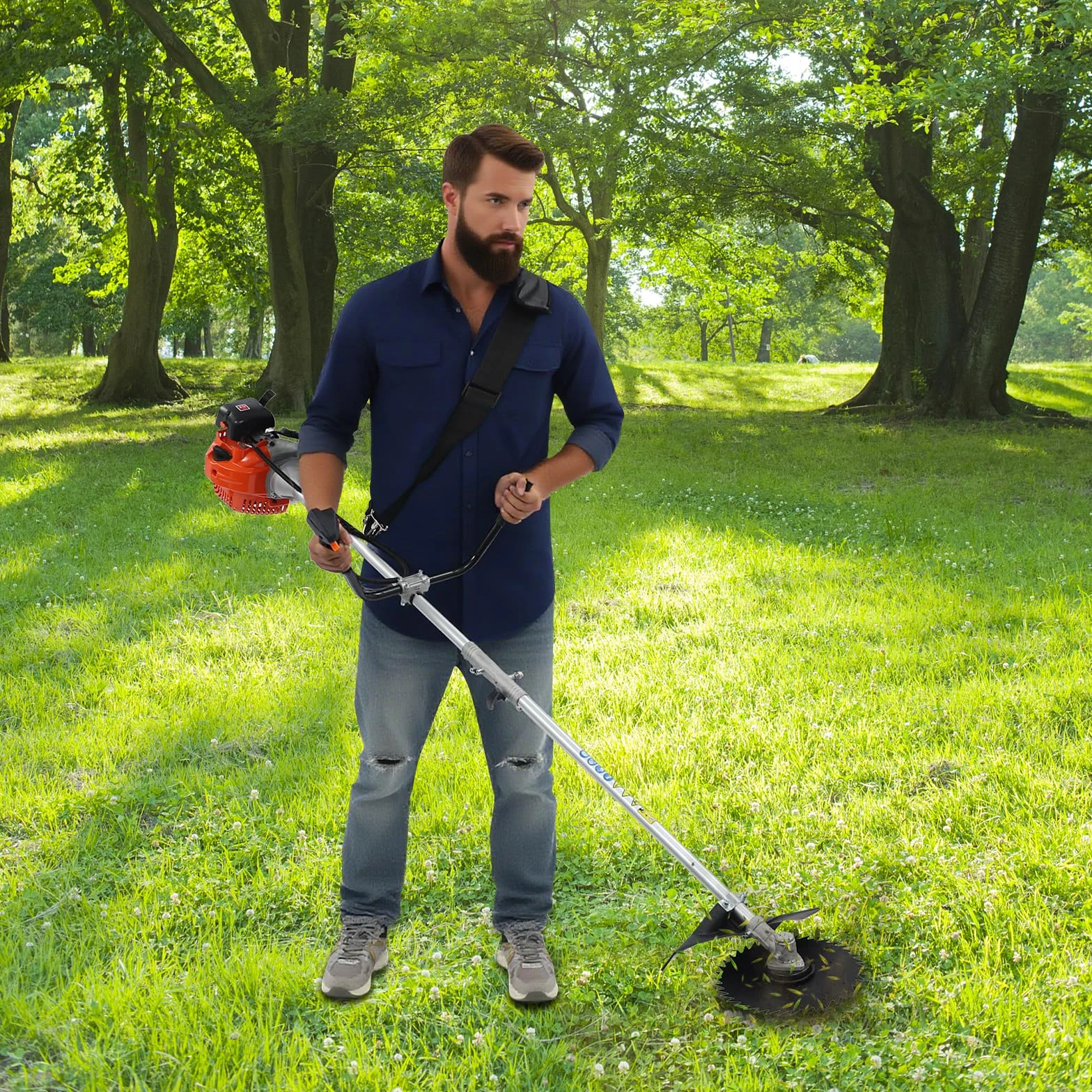 Kosiarka spalinowa 3 w 1 42,7 cm³ 1,25 kW 6500 obr/min, trymer ogrodowy z 3 głowicami na ramię, wielofunkcyjna podkaszarka i podkaszarka