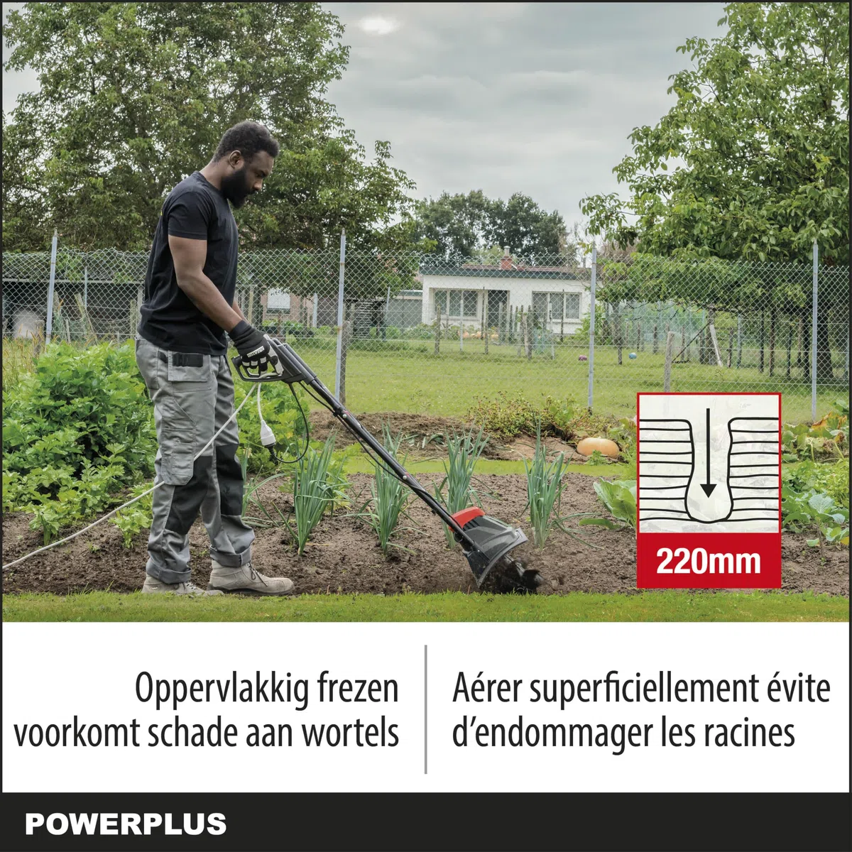 Powerplus elektryczna glebogryzarka ogrodowa POWEG70100 jako wertykulator i glebogryzarka do ogrodu – 1200 W – szerokość robocza 360 mm – głębokość robocza maks. 220 mm – w zestawie 4 noże