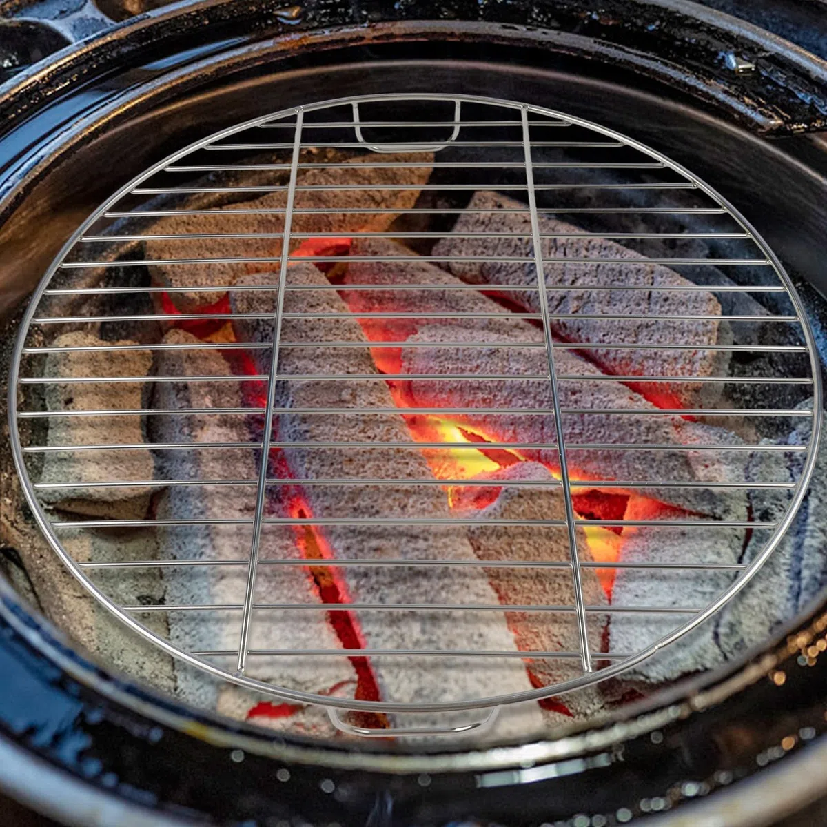 Okrągły ruszt do grillowania ze stali nierdzewnej z uchwytem, średnica 57 cm, pasuje do grilla 45 cm, 53 cm, 55 cm, idealny dla entuzjastów gotowania na świeżym powietrzu i grillowania