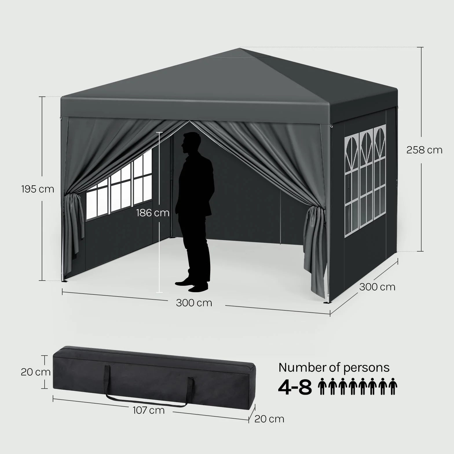 WOLTU Pawilon Pop-up 3x3 m wodoszczelny składany antracyt