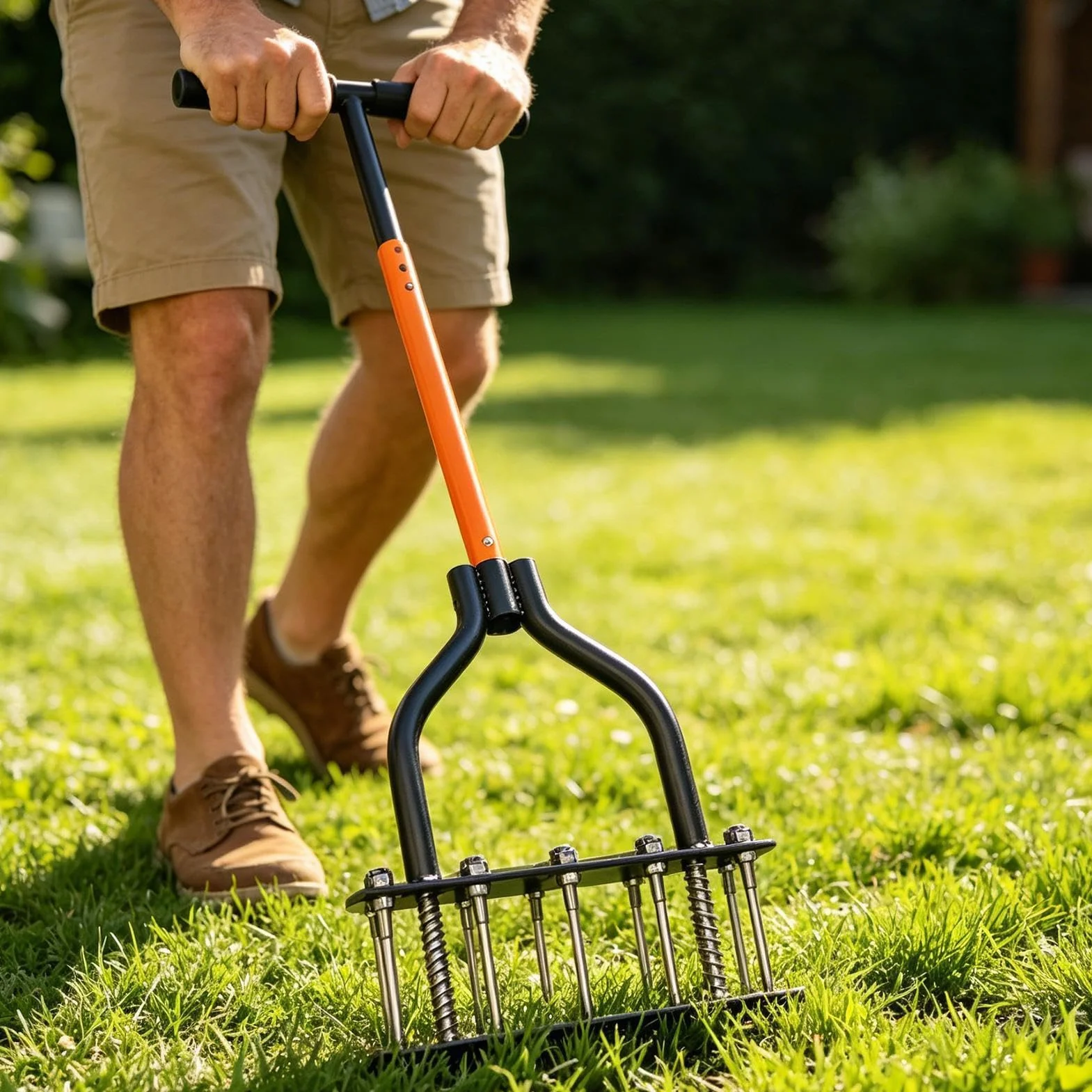 Ręczny Aerator do Trawnika Narzędzie ogrodowe z mechanizmem sprężynowym | Metalowy Aerator do Trawy na Podwórko Do Pielęgnacji Trawy Na Podwórkach Polach Golfowych Parkach Wiosną I Jesienią
